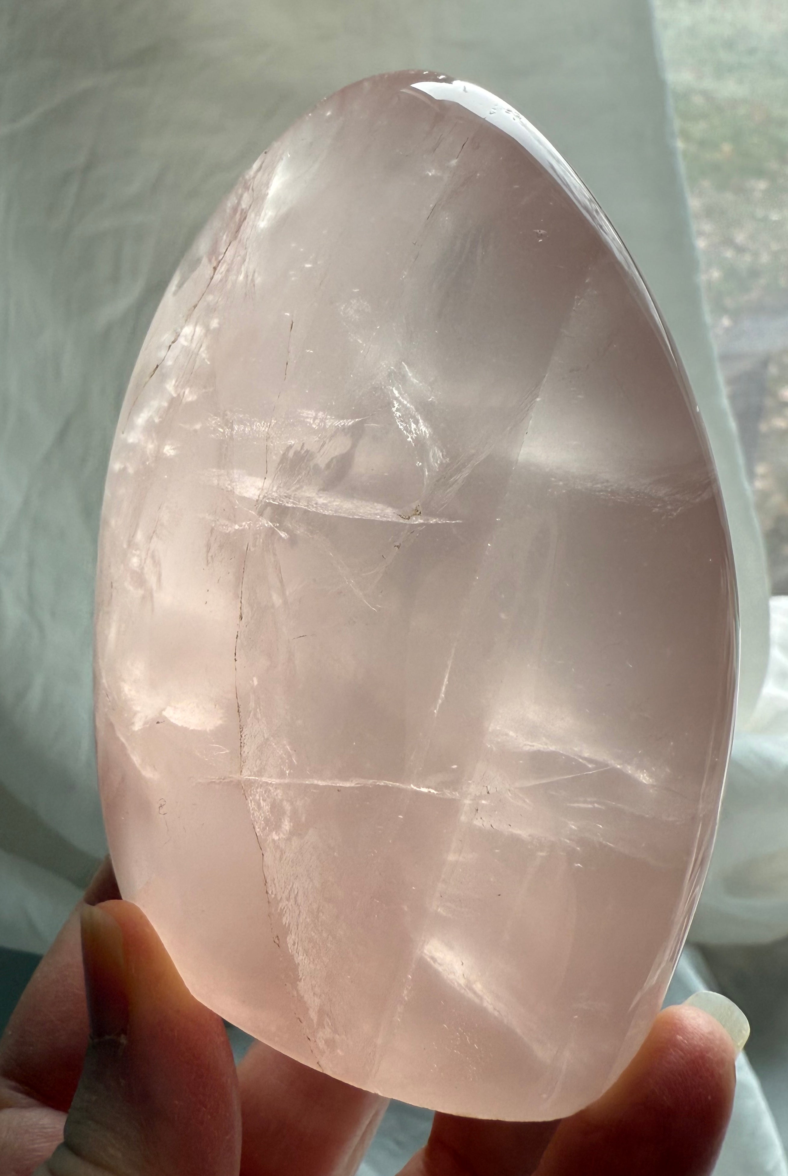 Rose Quartz freeform crystal with luminous pink translucence for love, compassion, and Heart Chakra healing