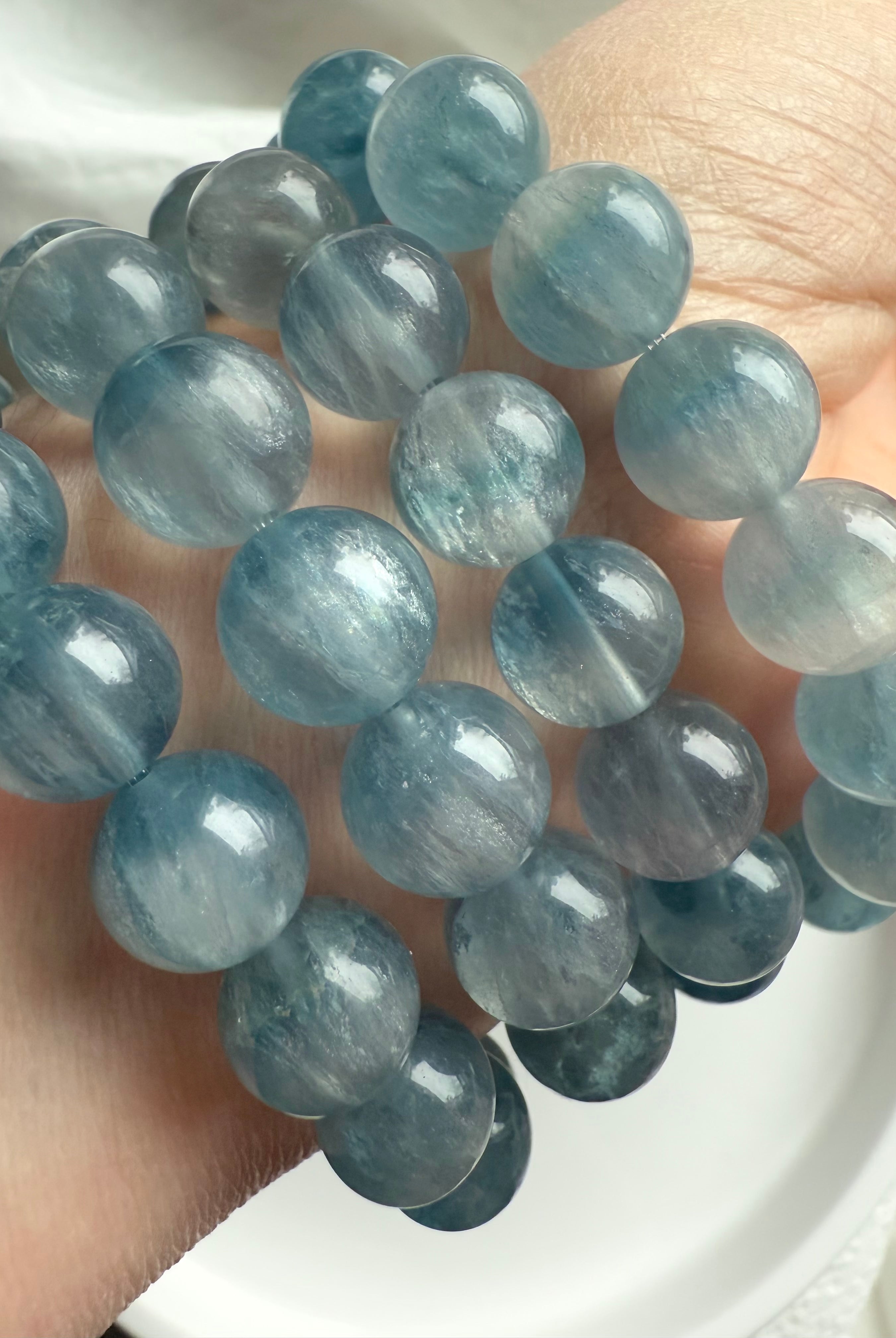 Rare + captivating Blue Silky Fluorite Beaded Bracelets give a nordic mermaid goddess vibe