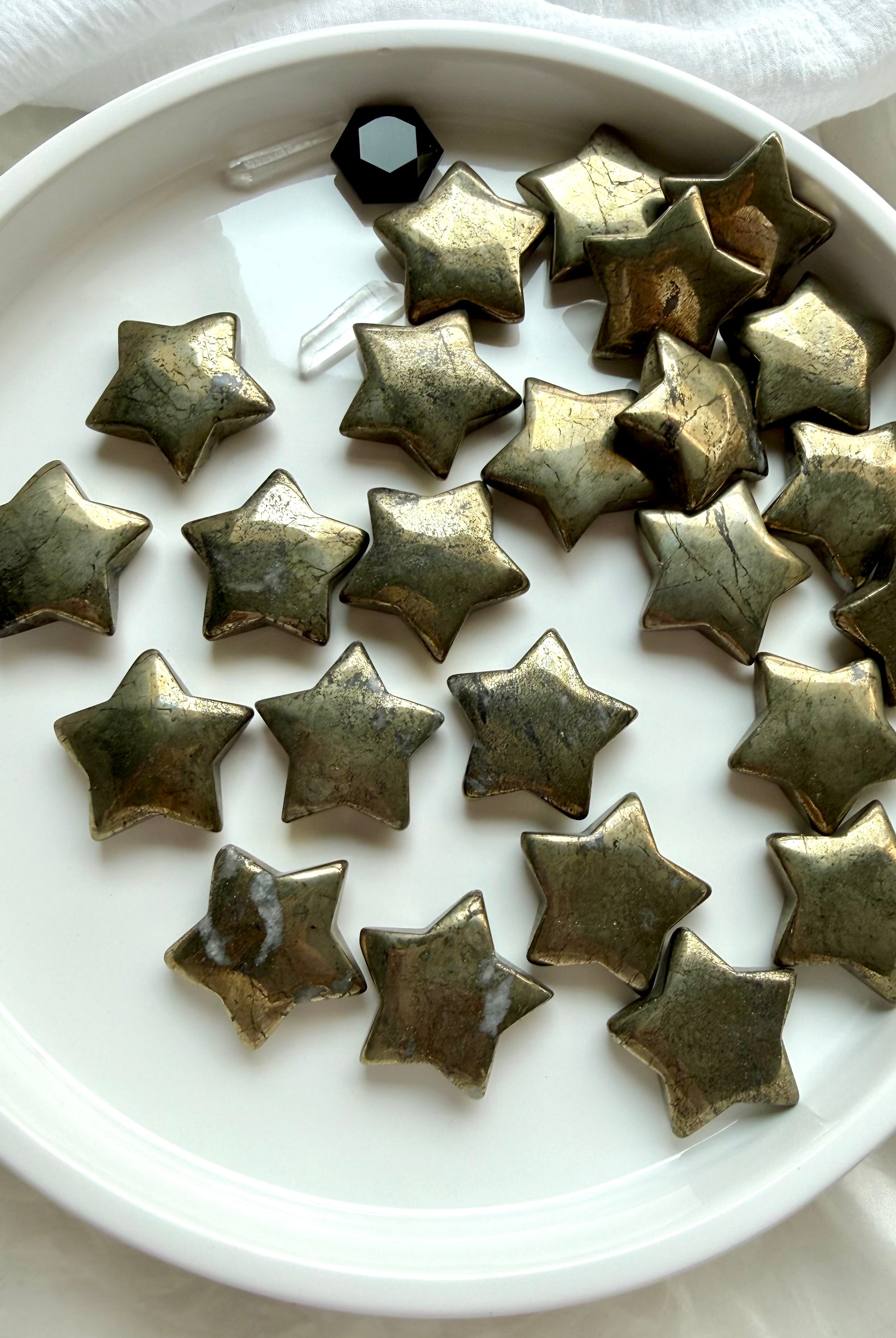 Pyrite star carvings with metallic gold luster for abundance, confidence and manifestation