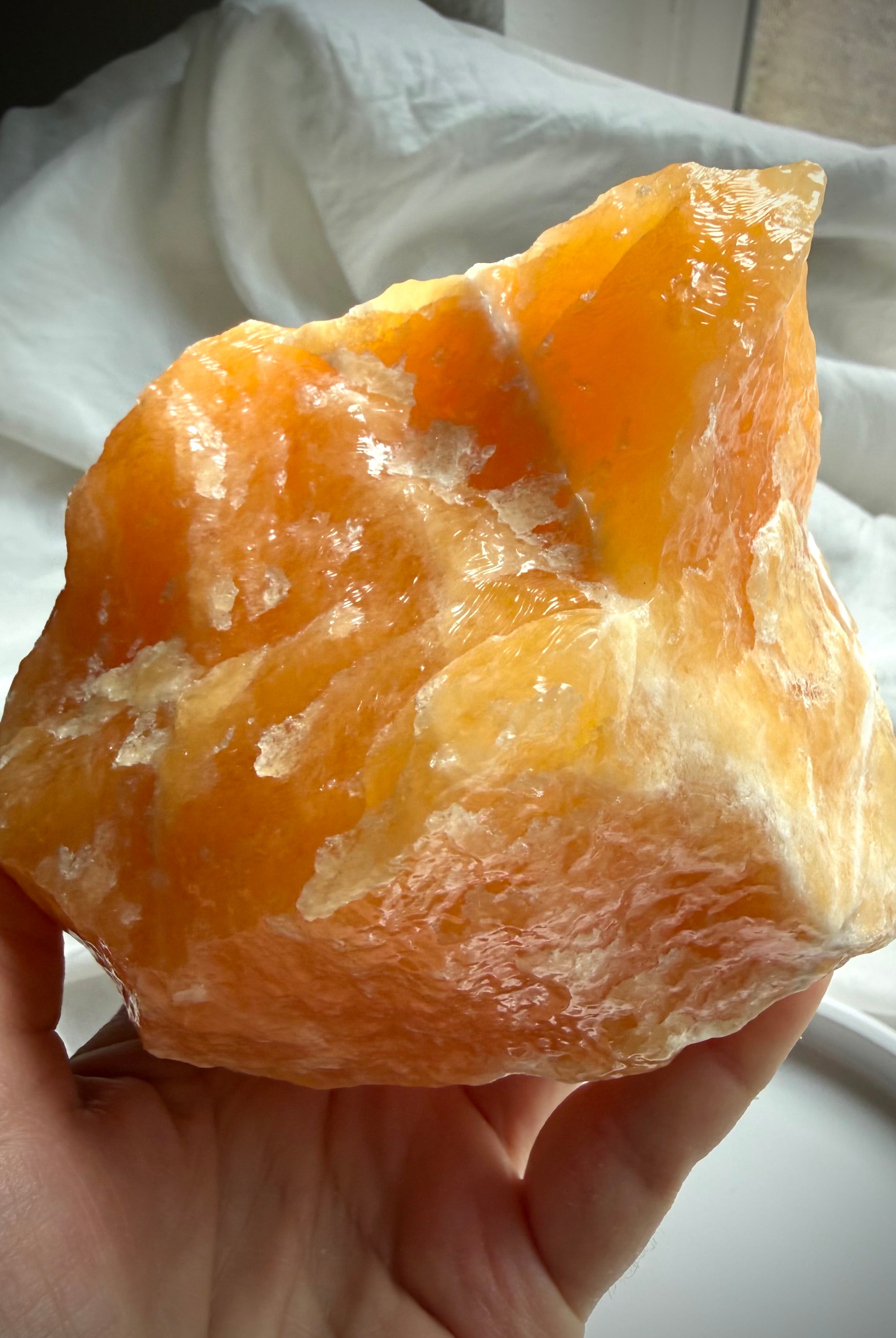 Orange Calcite display piece with dramatic white calcite banding and natural sculptural formations