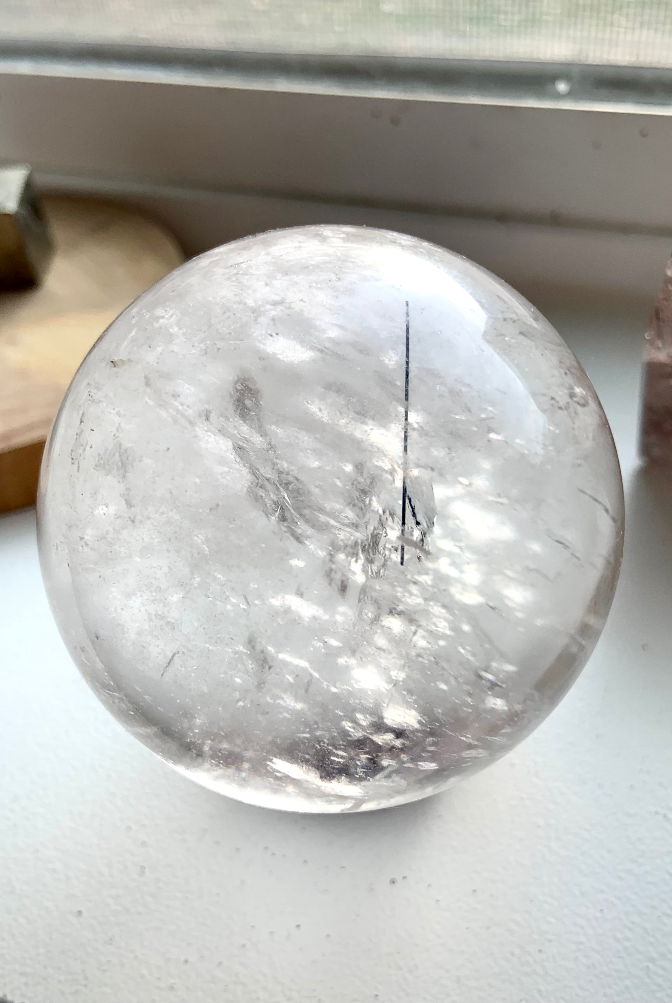 High Quality Black Tourmaline in Quartz Sphere shown in natural light