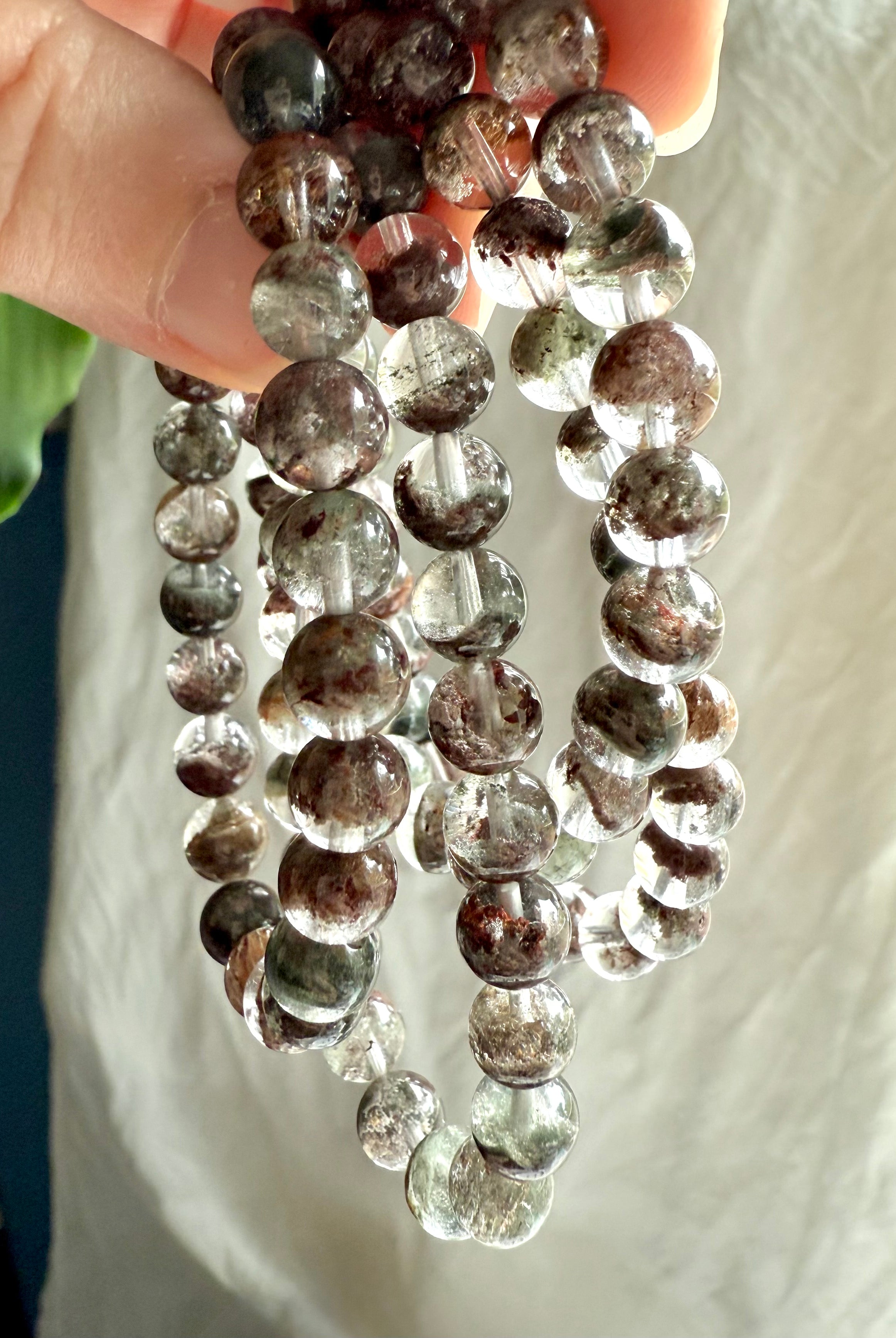 High-vibration Garden Quartz bracelet with clear quartz and natural inclusions, shamanic crystal for inner journeying and peace