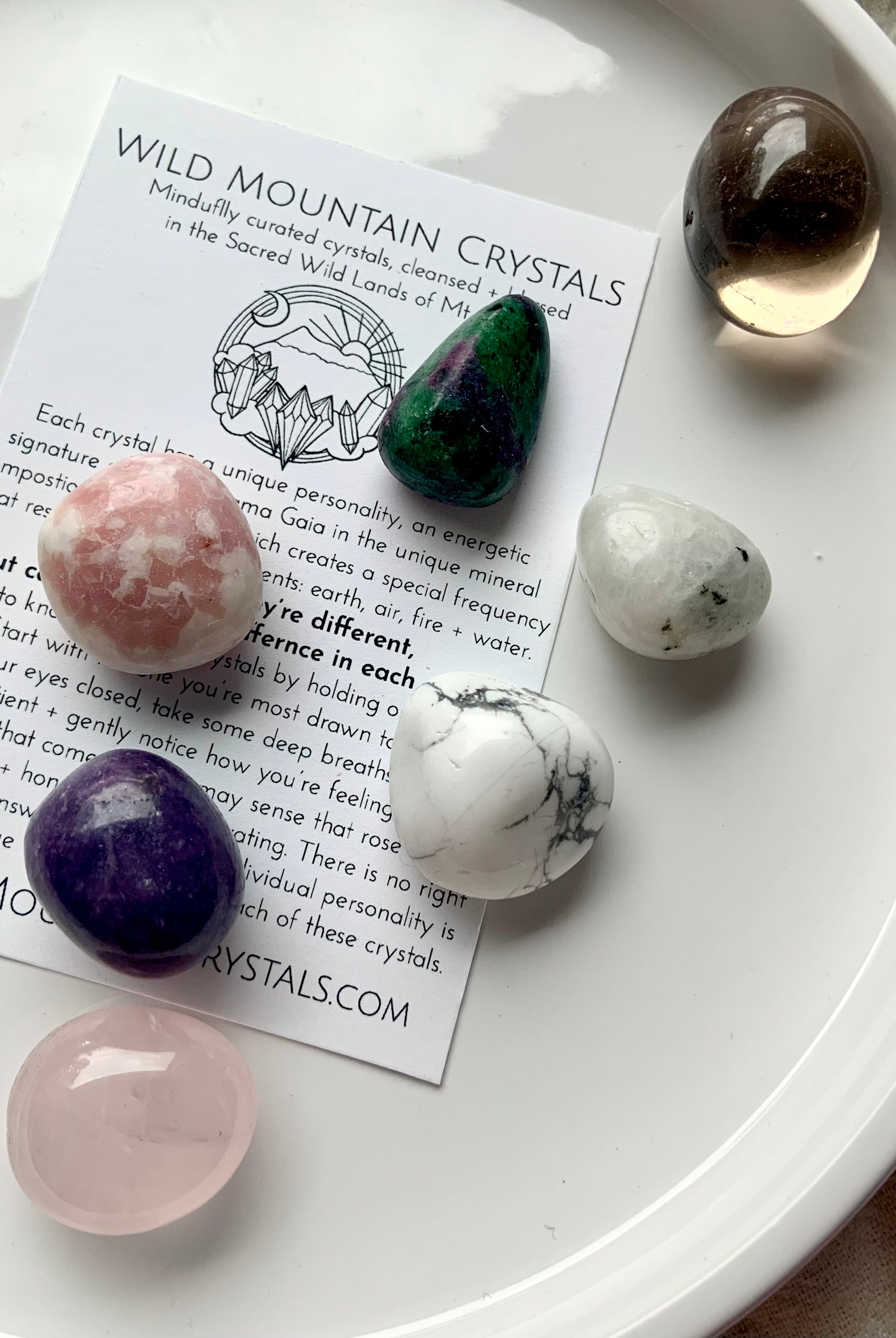 Healing crystals for grief & sympathy gift – pink opal, ruby zoisite, moonstone, rose quartz & more