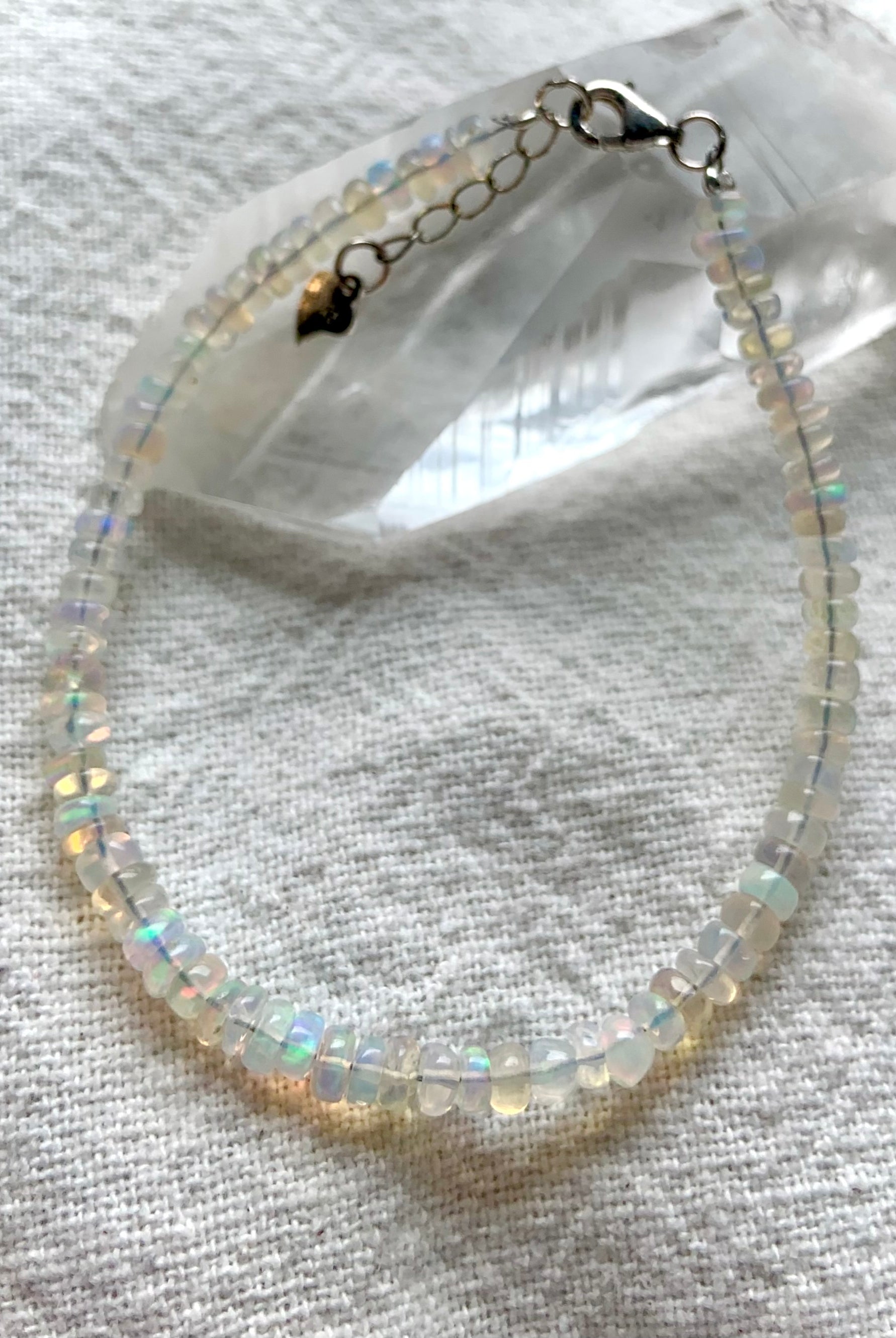 Dainty Ethiopian Opal Bracelet with sterling silver lobster clap and extender chain