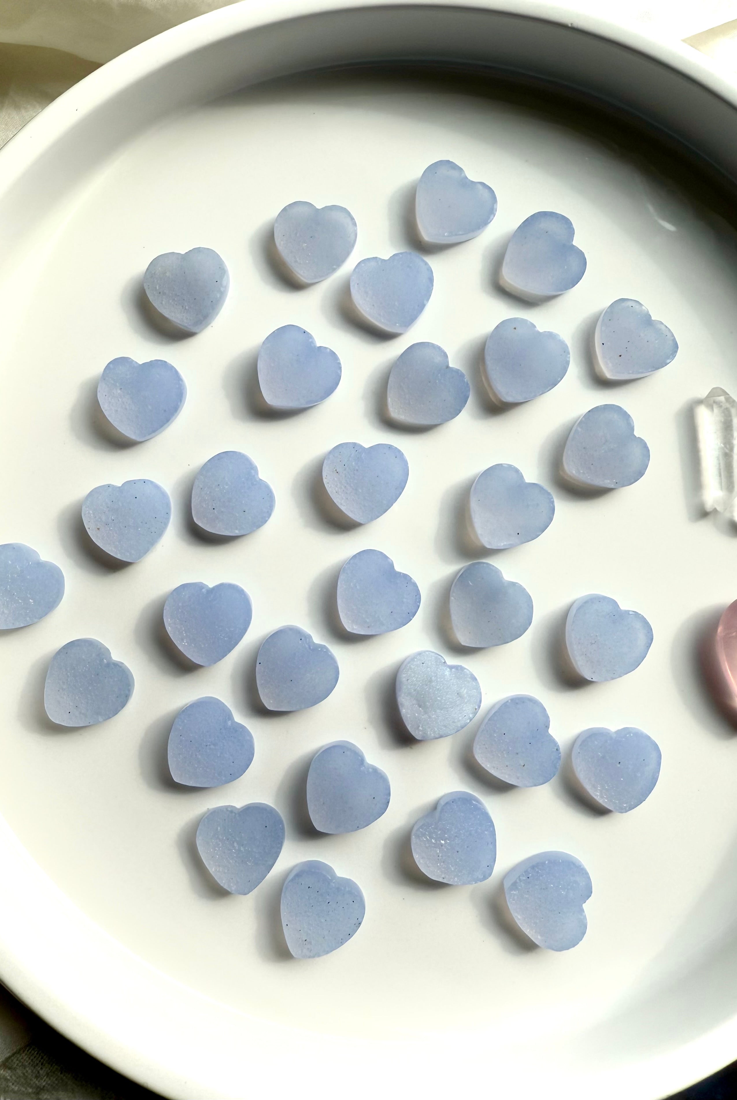 Mini sized Blue Chalcedony heart shaped crystals