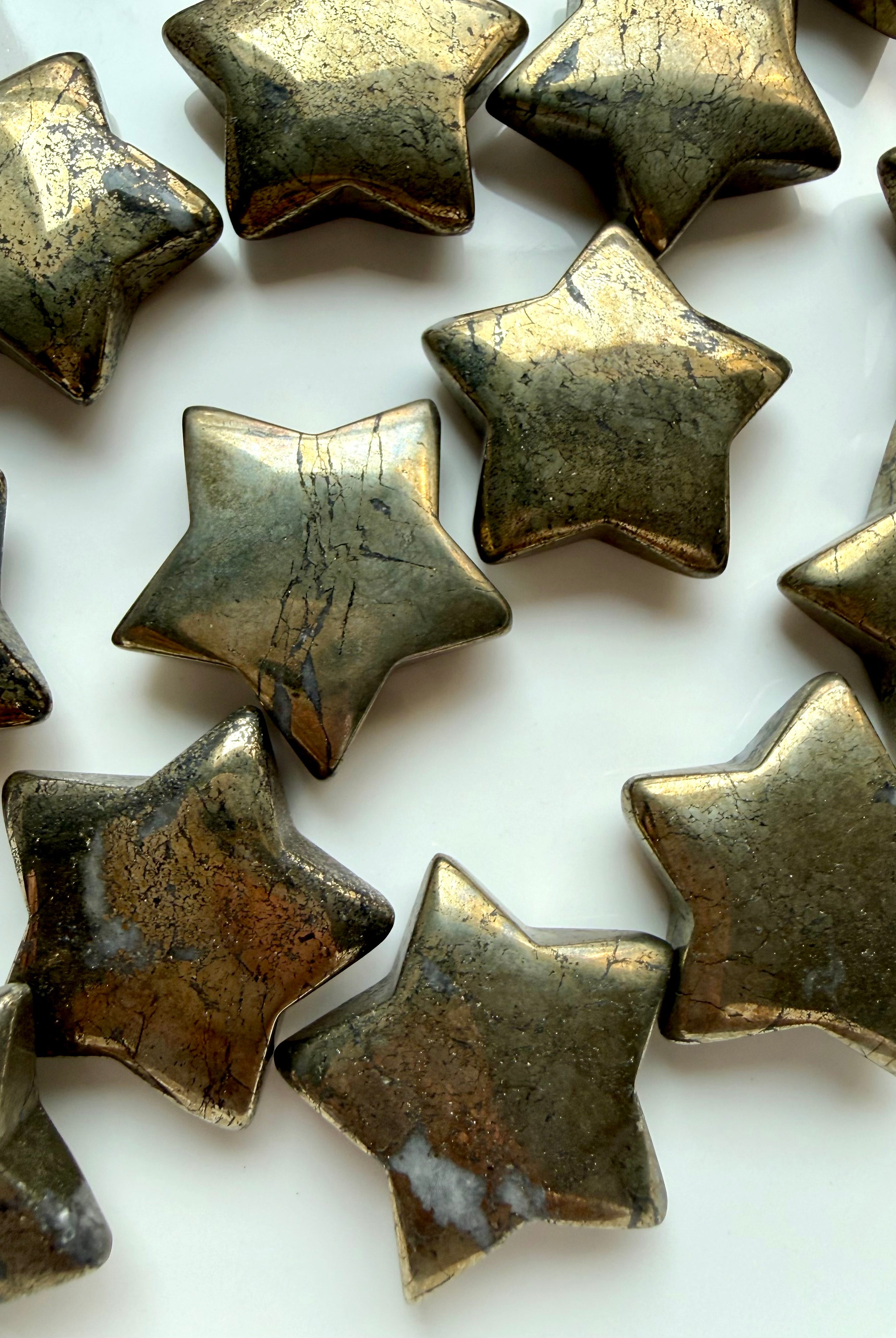 Polished Pyrite star crystals with warm gold tones for prosperity, abundance and manifestation