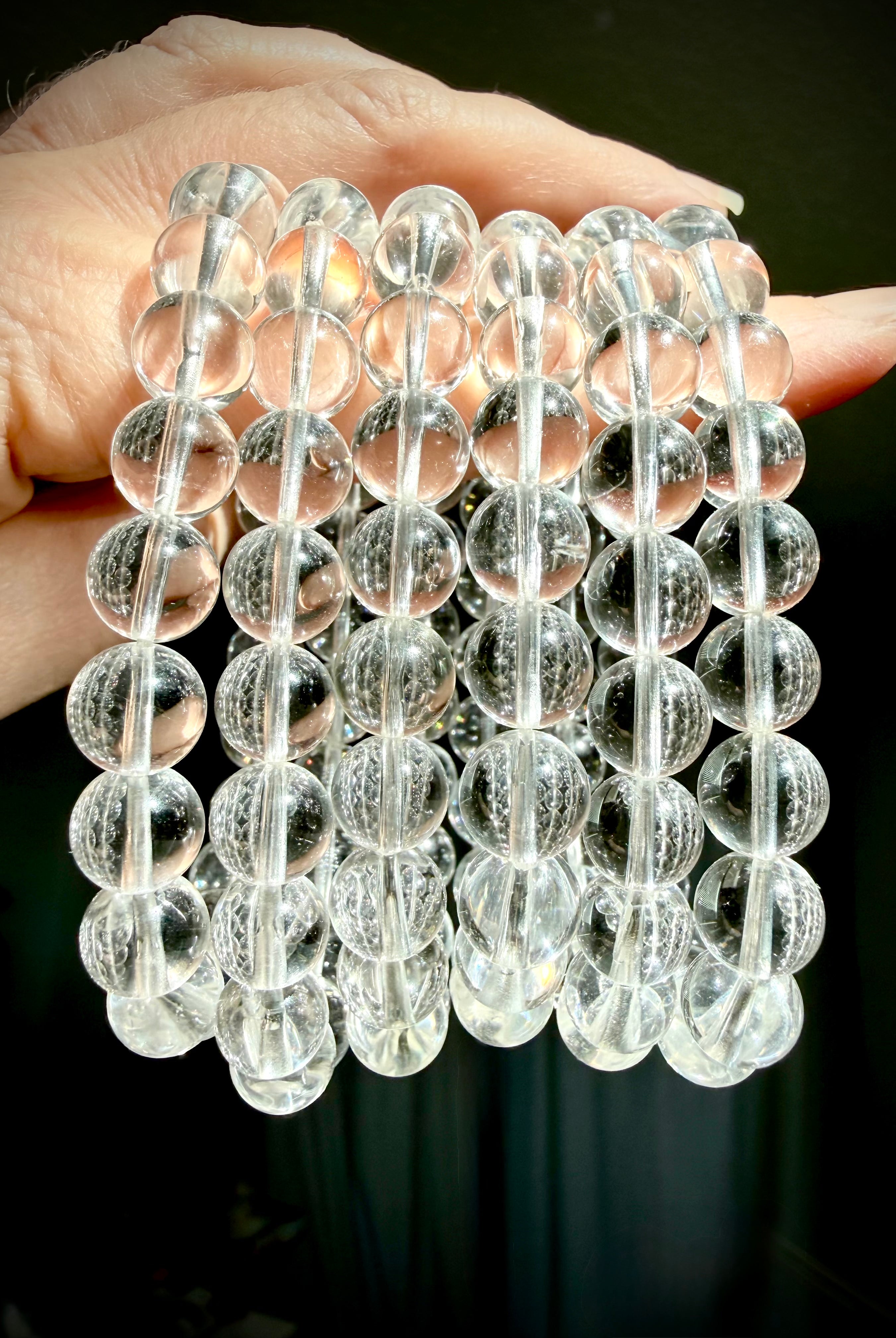Clear Quartz bracelets with high clarity crystal beads for energy, alignment and Crown Chakra
