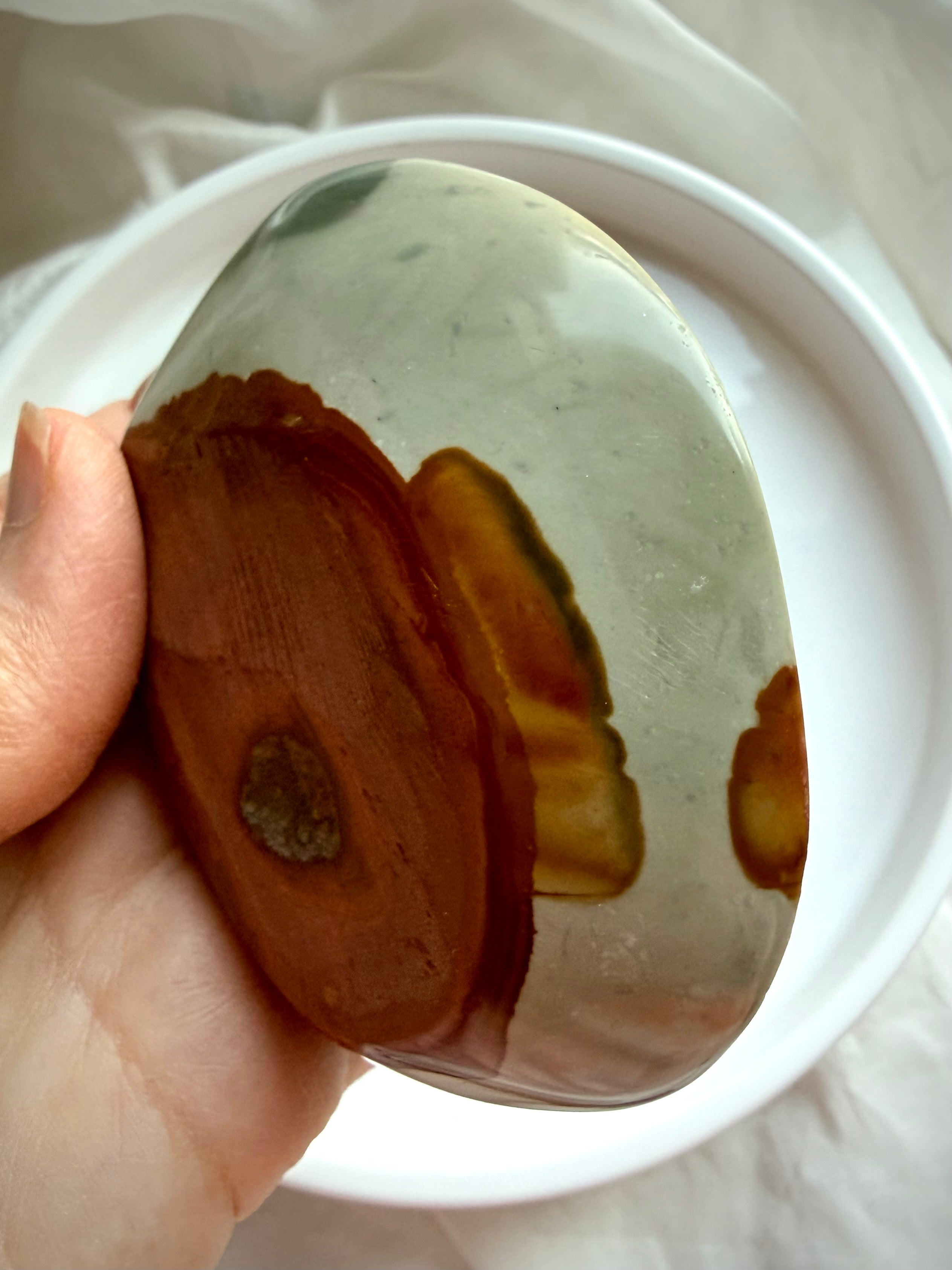 side view polychrome jasper bowl with earthy patterns and natural color banding