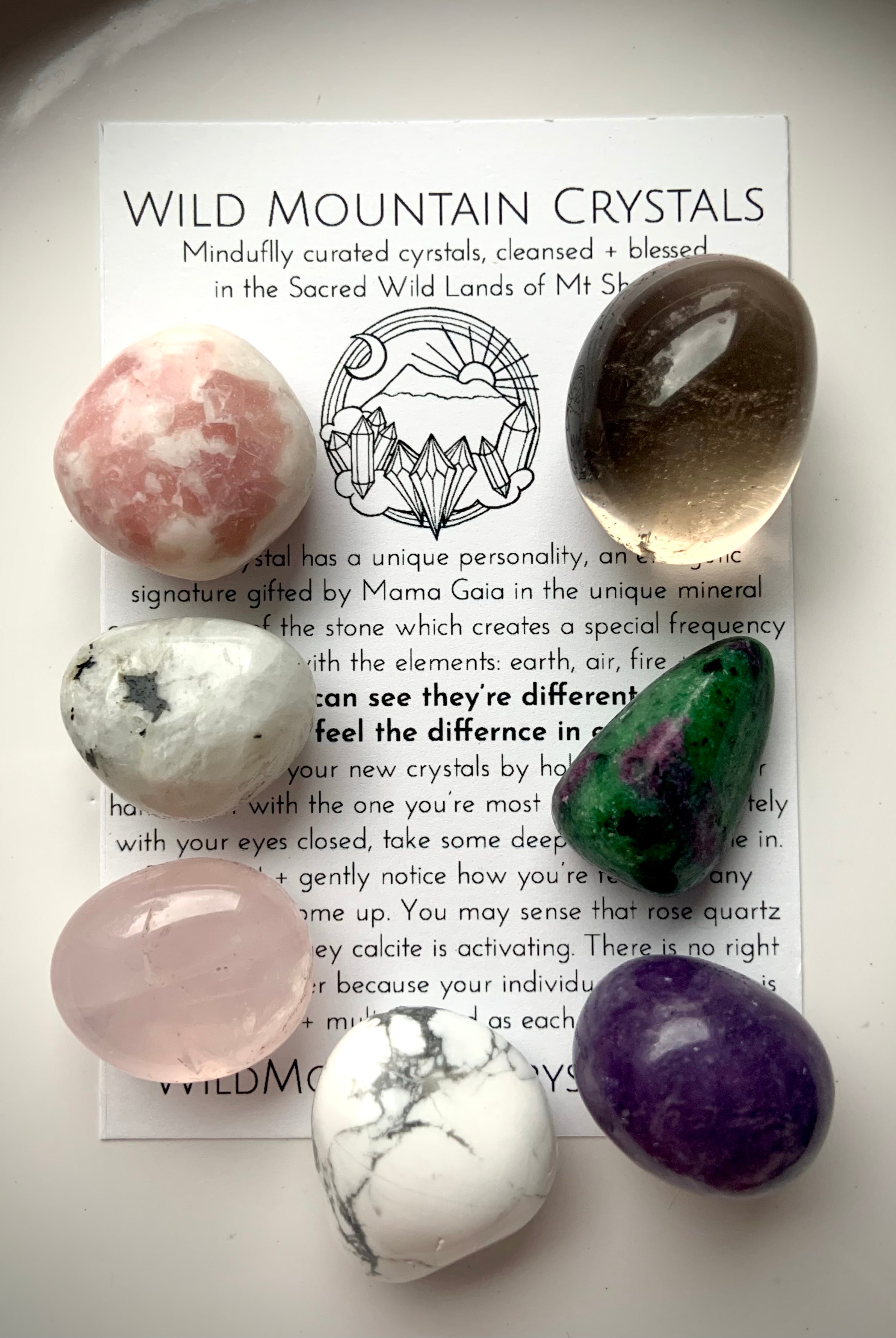Crystals for grief set with 7 healing stones & info card – natural support for emotional healing