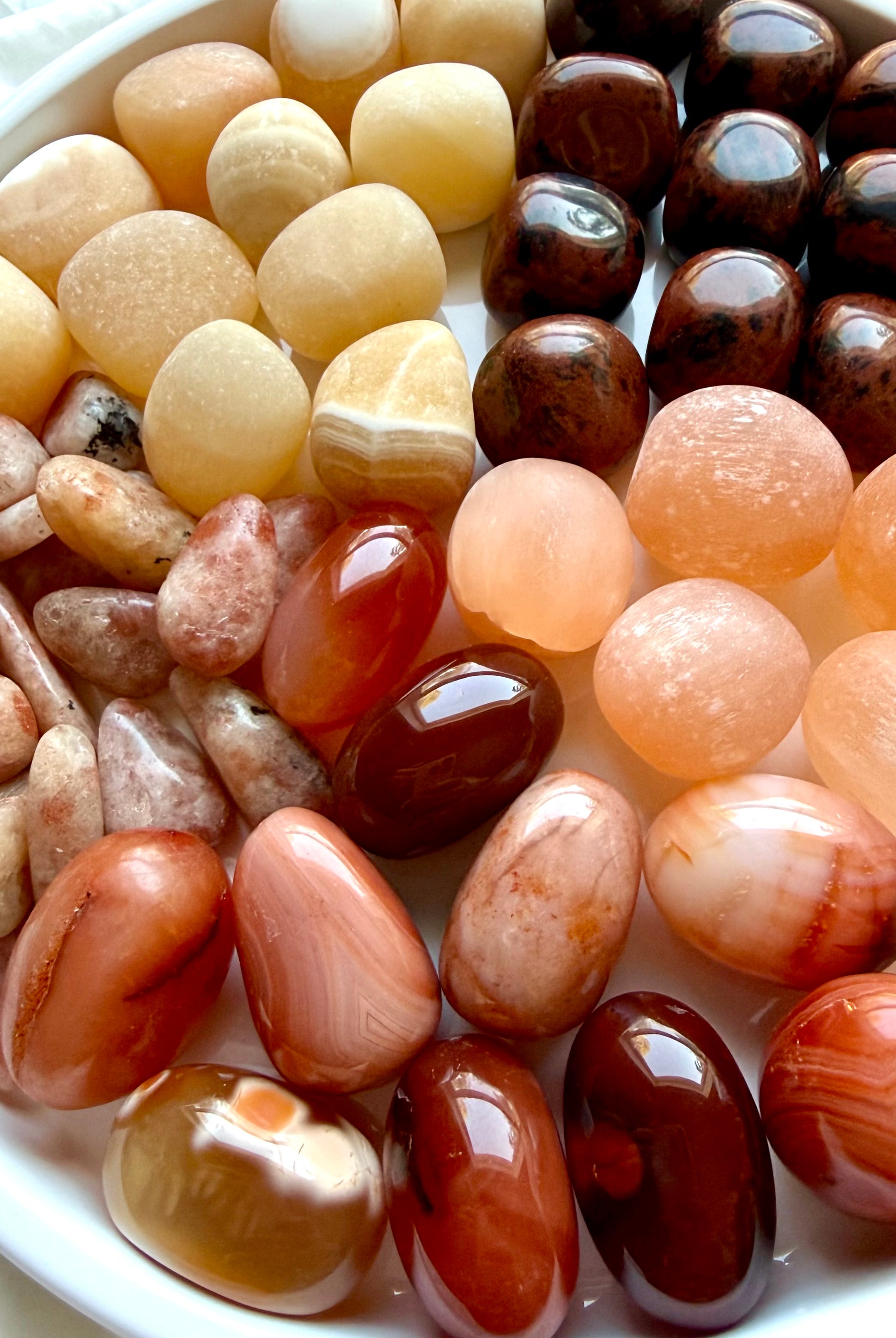 Sacral Chakra crystals grouped by stone type, healing stones for creativity, emotional balance, confidence, and energy