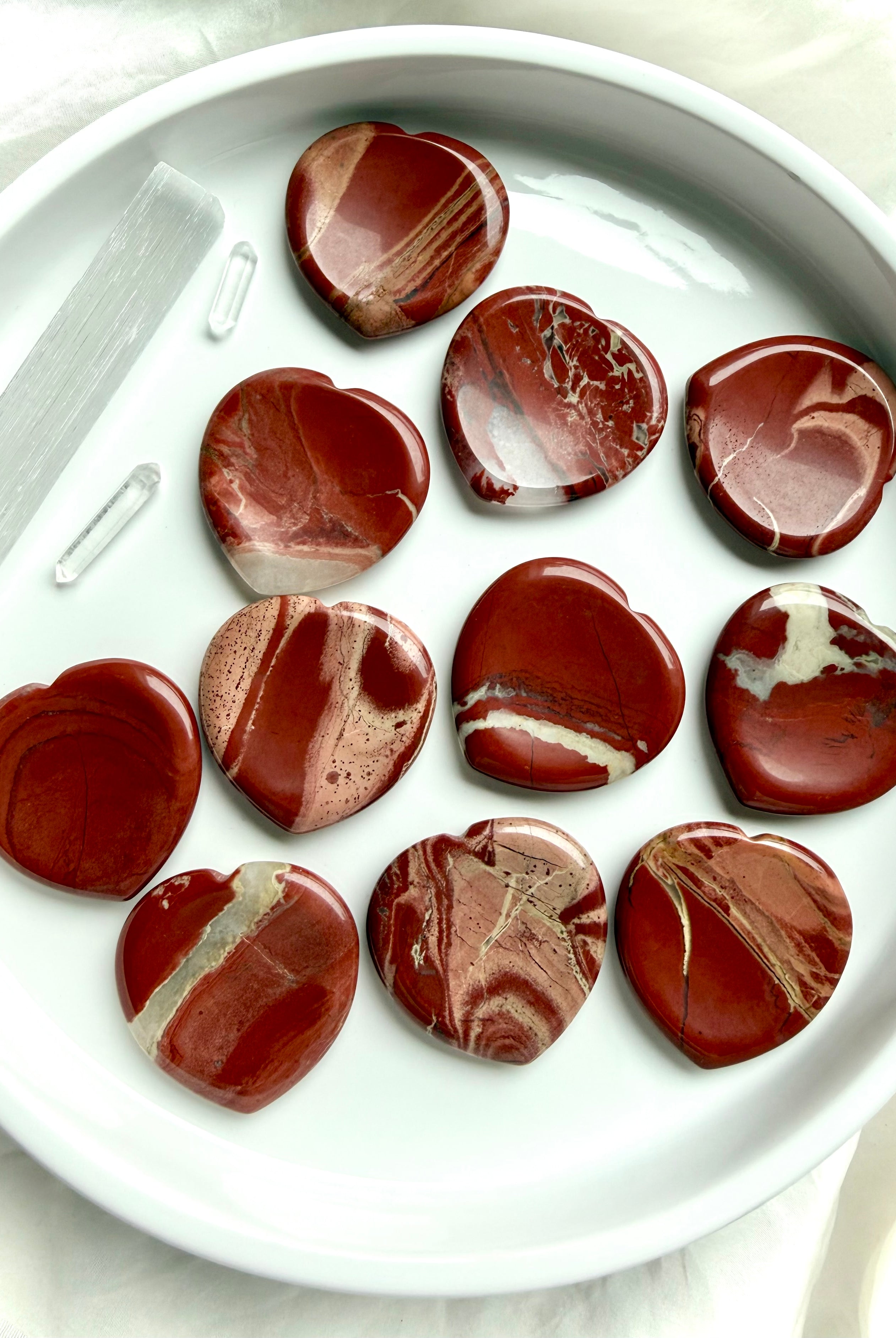 red jasper heart worry stones collection – earthy red grounding crystals for Root Chakra healing