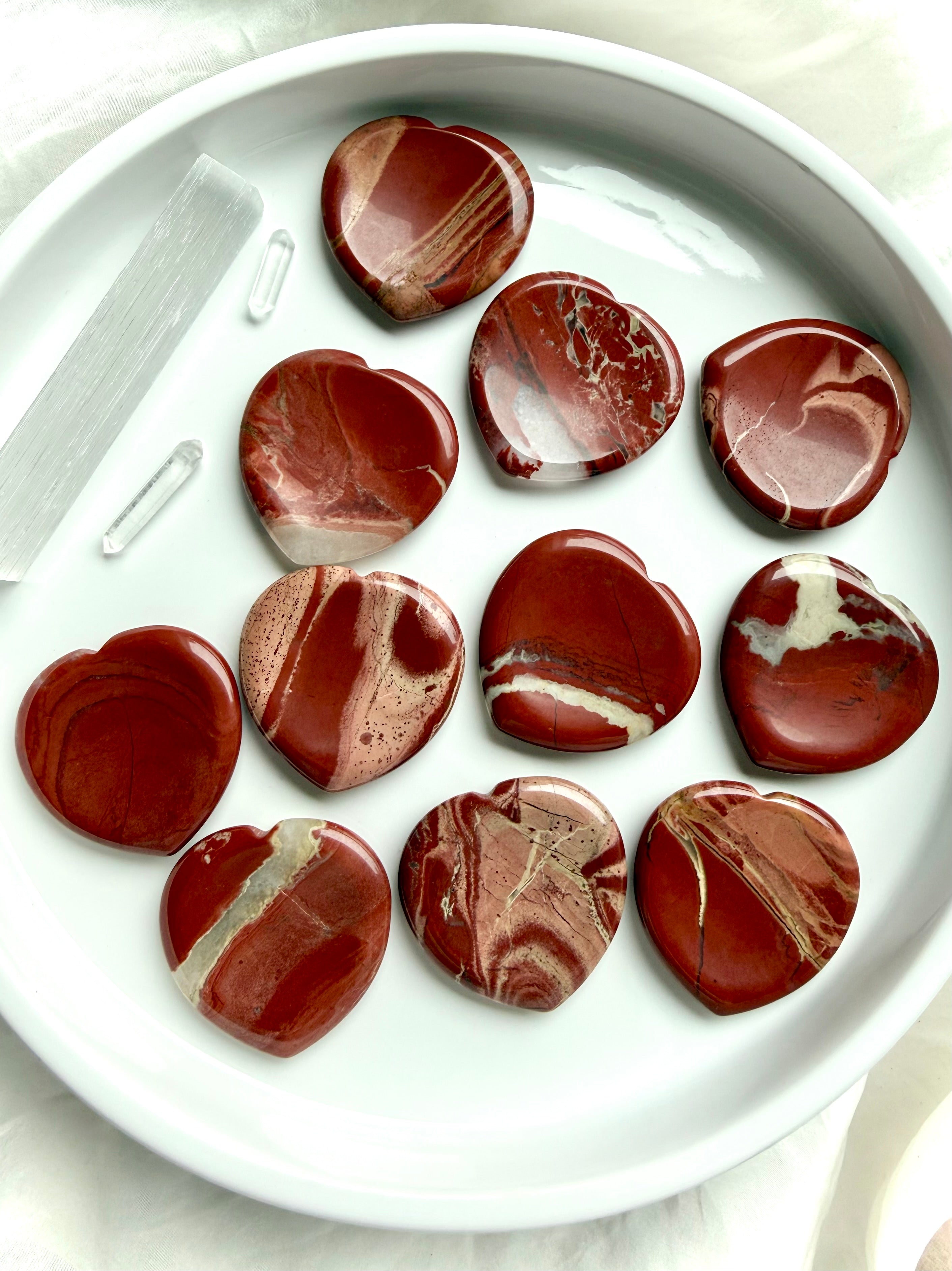 red jasper heart worry stones collection – earthy red grounding crystals for Root Chakra healing