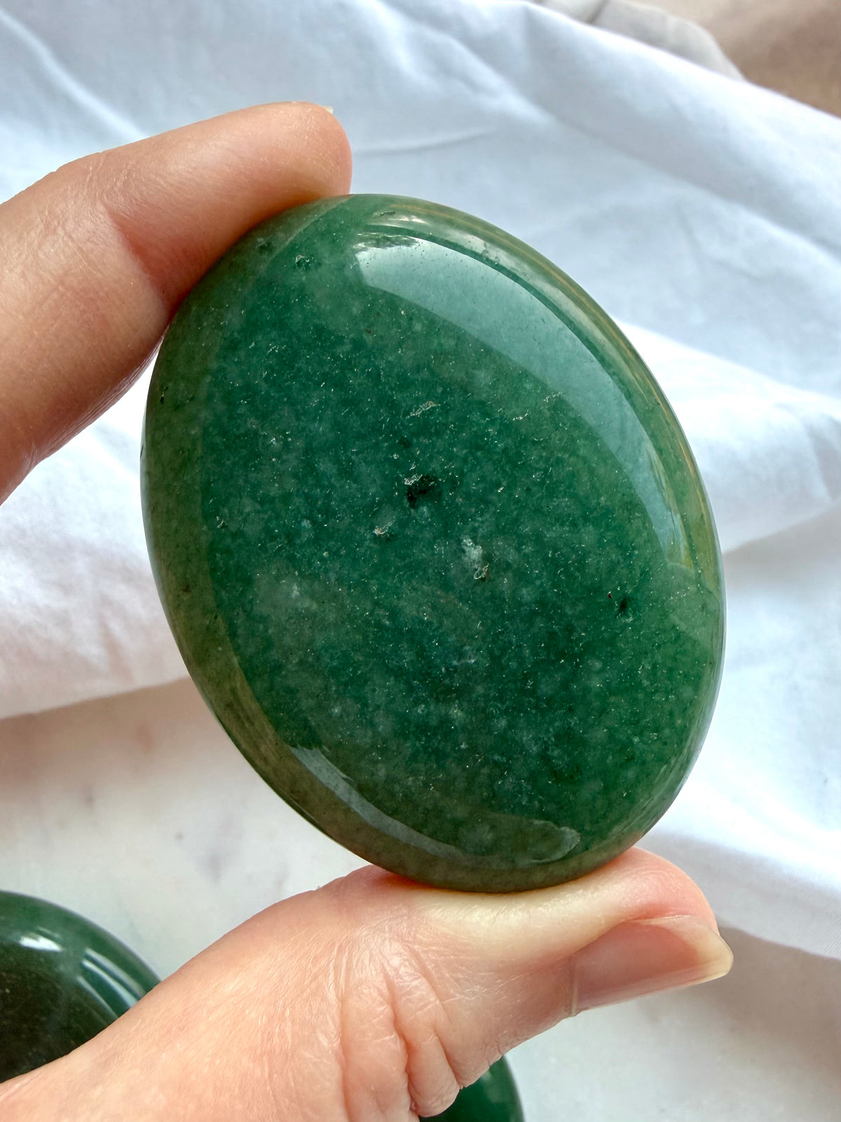 Green Aventurine palm stone for abundance, good luck, meditation, and Heart Chakra healing