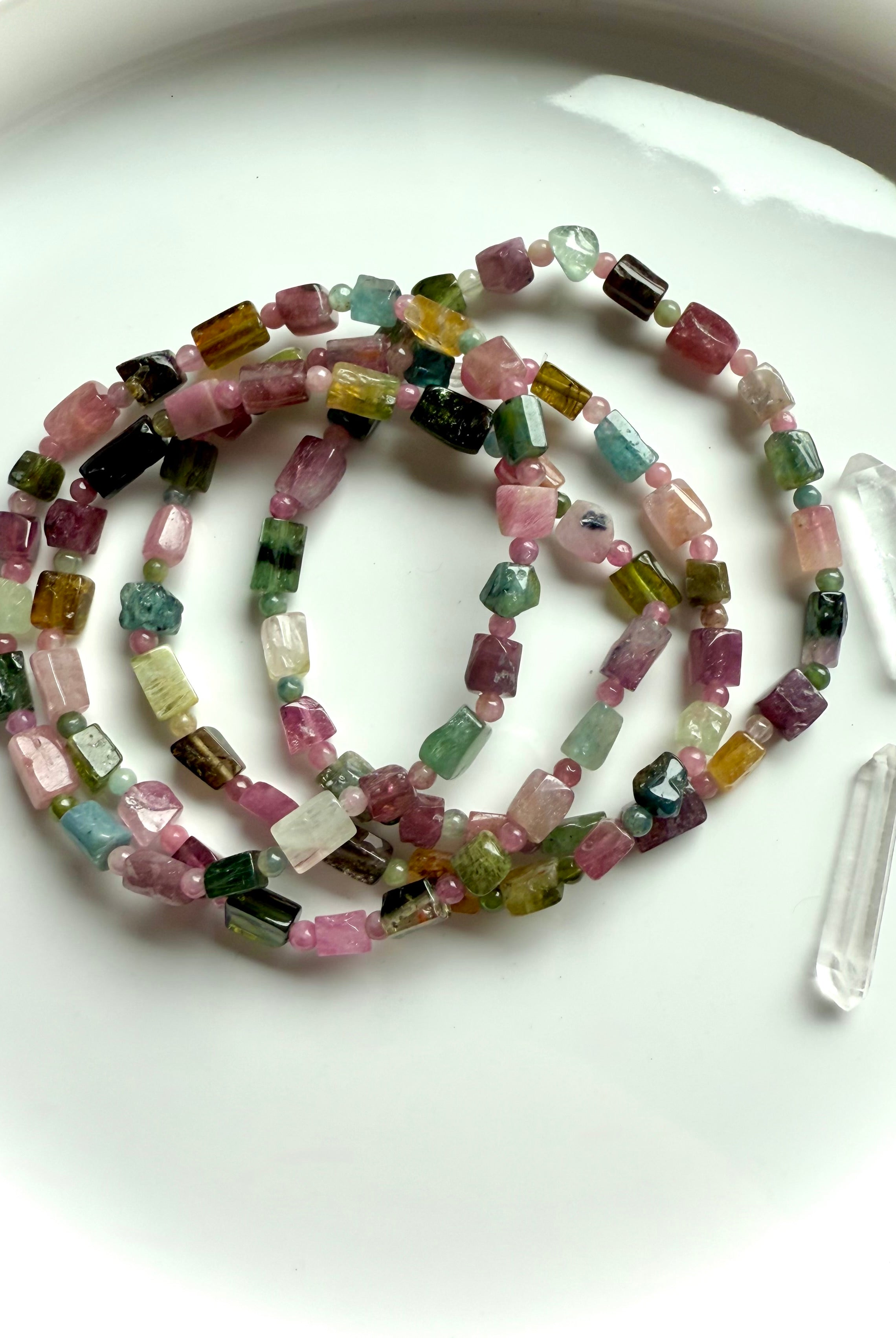 Wear our Rainbow Tourmaline Cube Bracelet to raise your vibration with heart centered inspiration