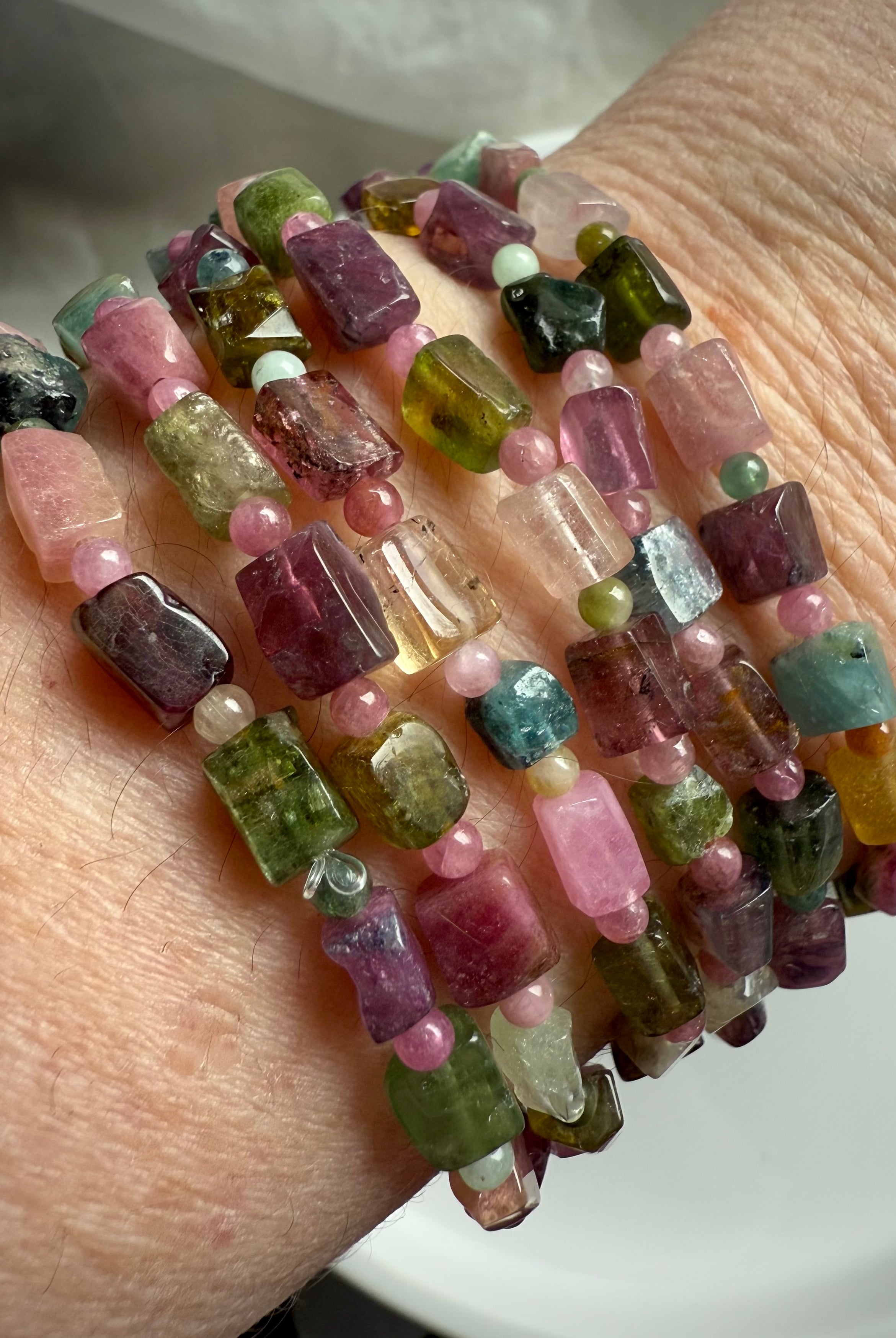 Wear our Rainbow Tourmaline Cube Bracelet to raise your vibration with heart centered inspiration