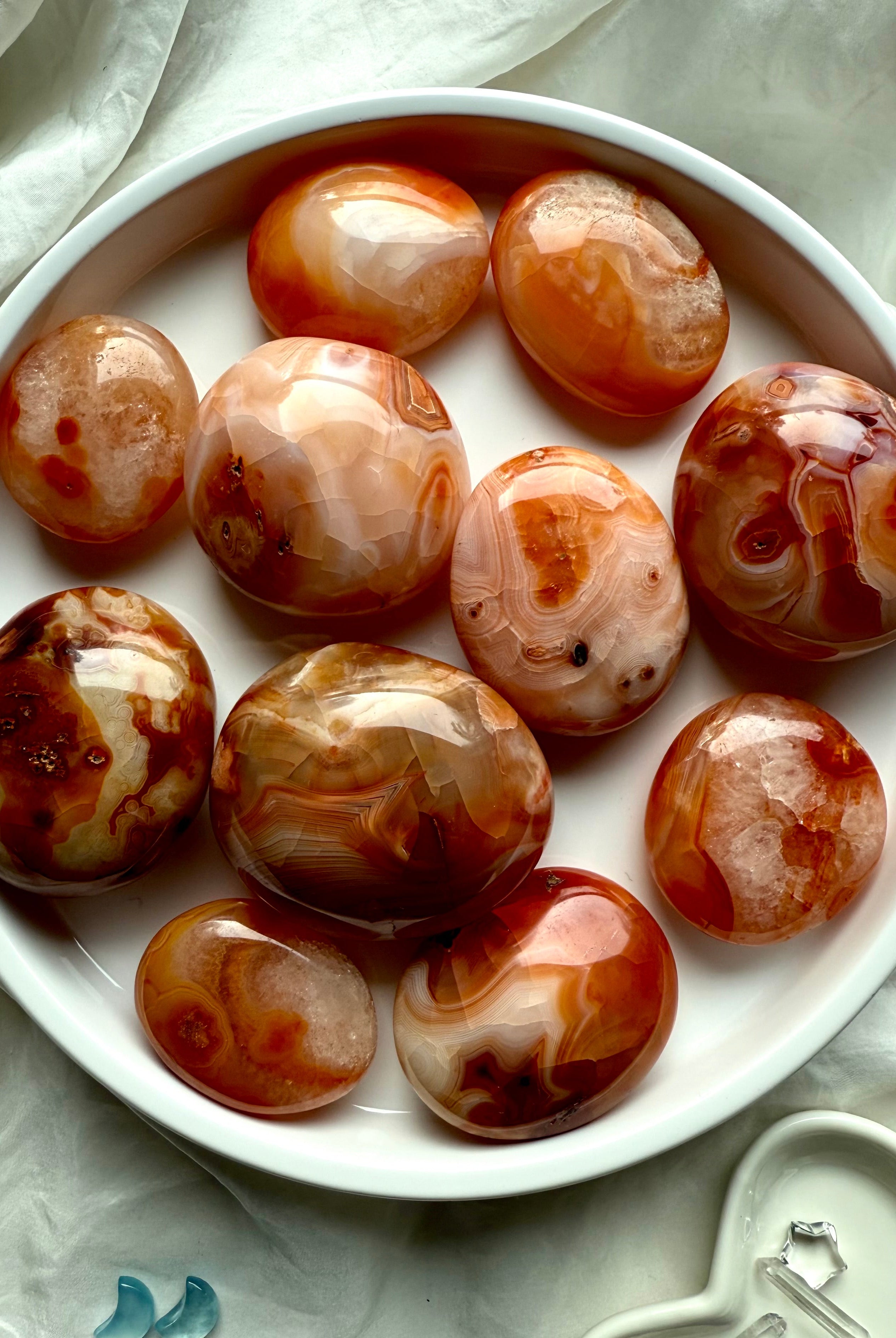Orange Carnelian palm stones for grounding, vitality + energy flow — sacral chakra crystals for motivation + courage