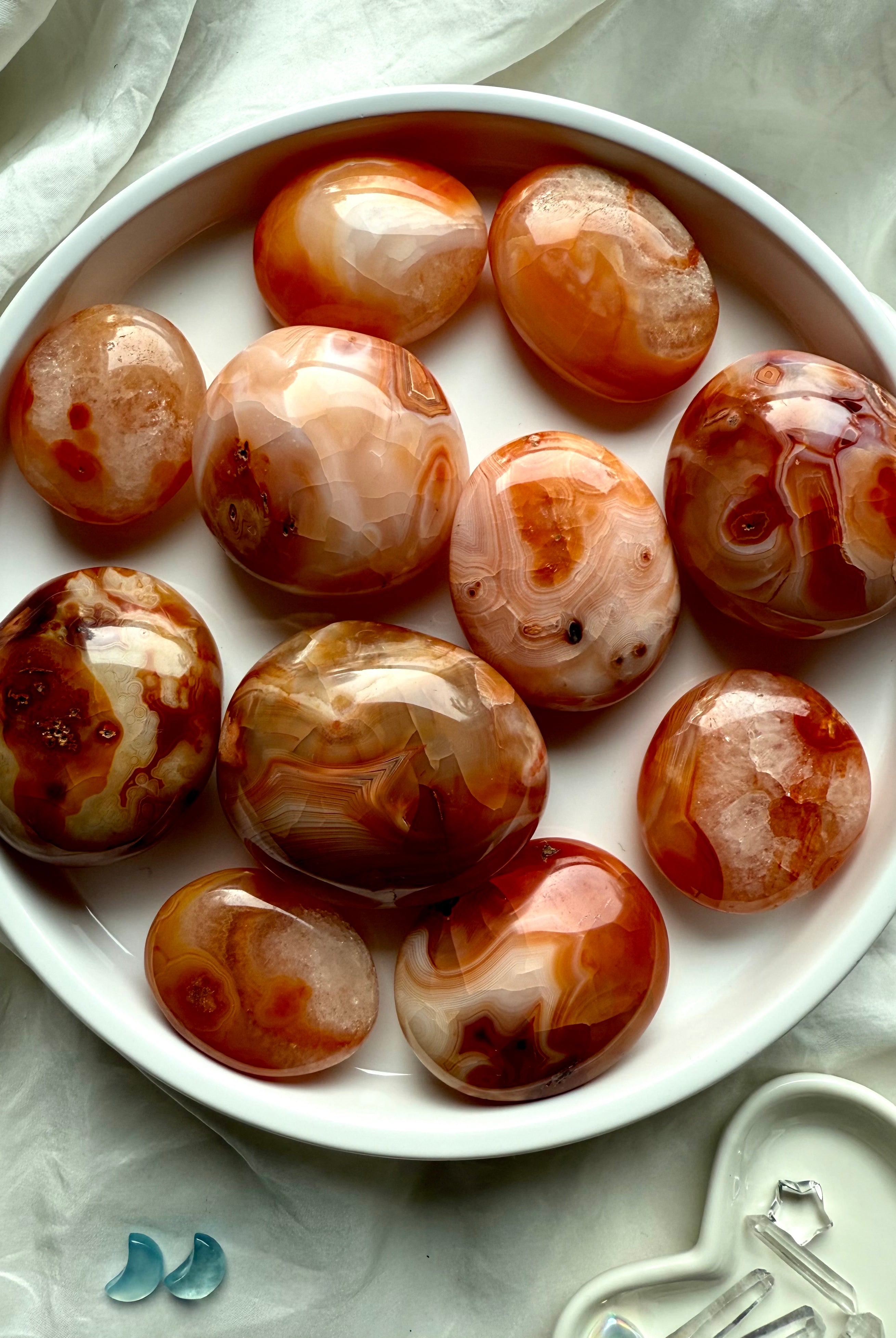 Orange Carnelian palm stones for grounding, vitality + energy flow — sacral chakra crystals for motivation + courage
