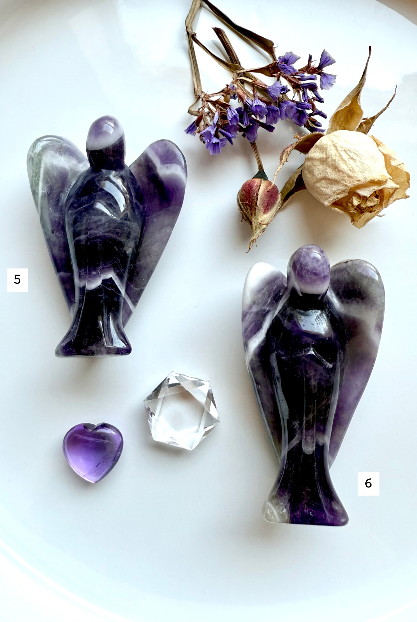 Dream Amethyst angel carvings for Third Eye and Crown Chakra healing