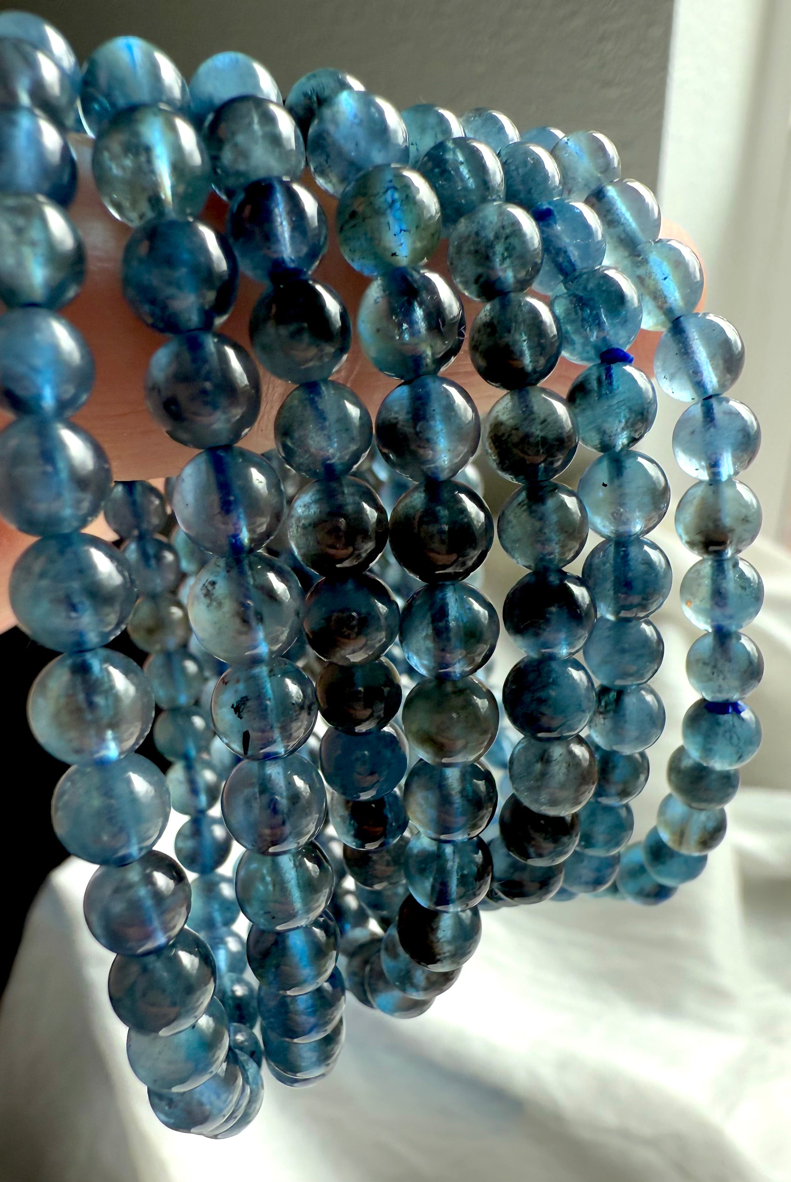 Rare deep blue Aquamarine Bracelets with Black Tourmaline also known as Devil Aquamarine