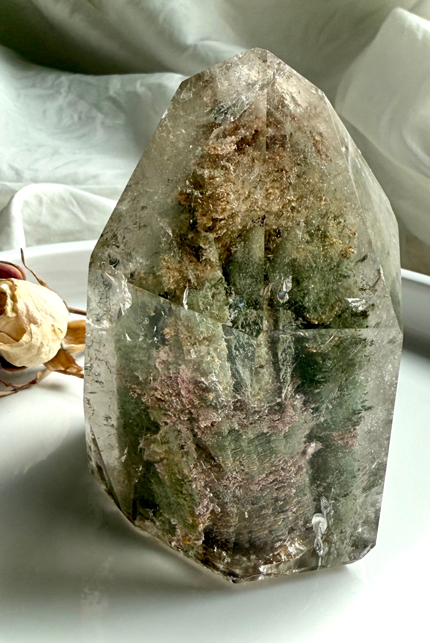 Lodolite Garden Quartz phantom crystal tower standing upright, Shaman’s Stone for Root Chakra grounding and stability