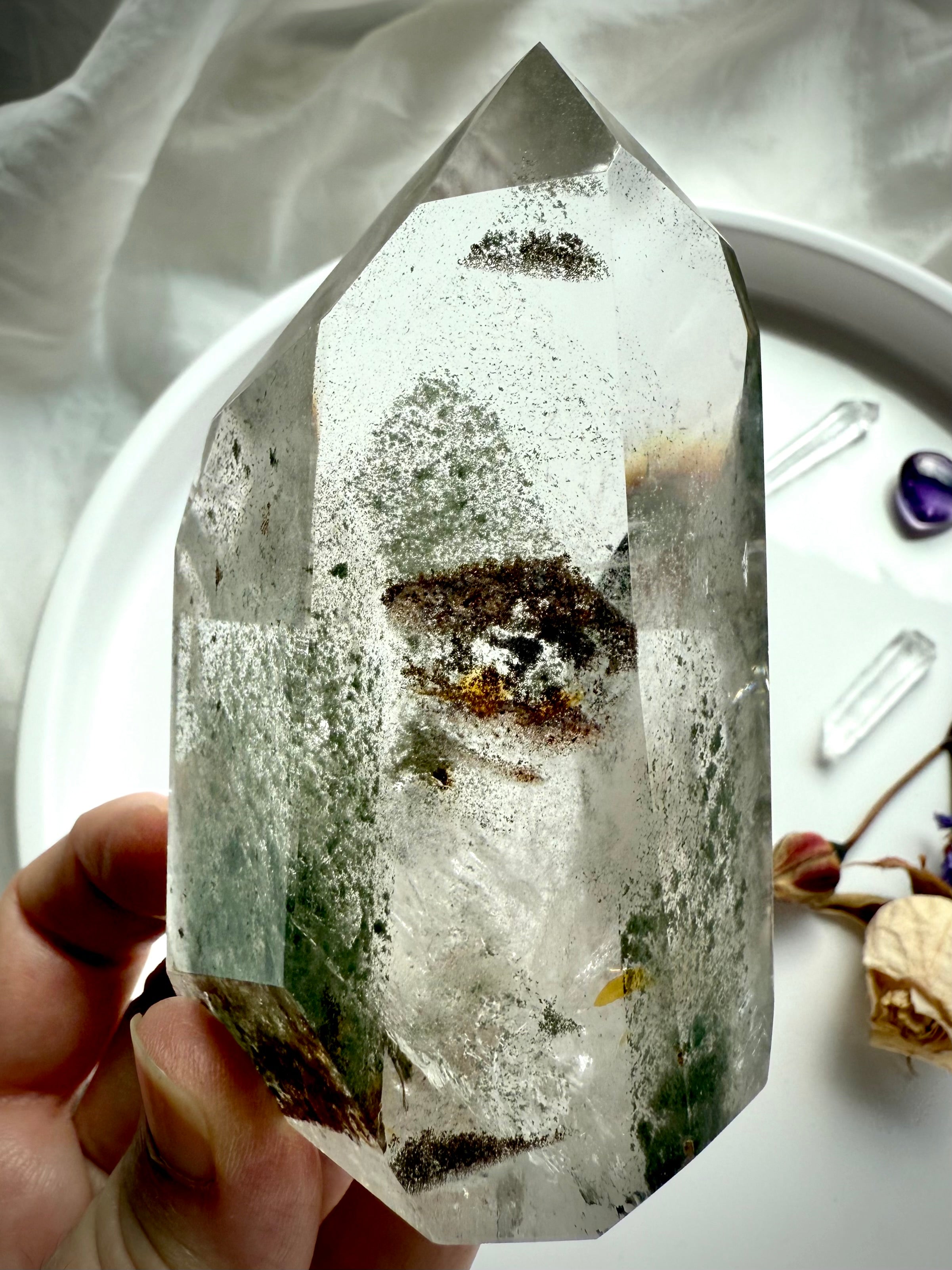 Collector-quality Scenic Quartz tower with phantom growth layers and clear Quartz brilliance