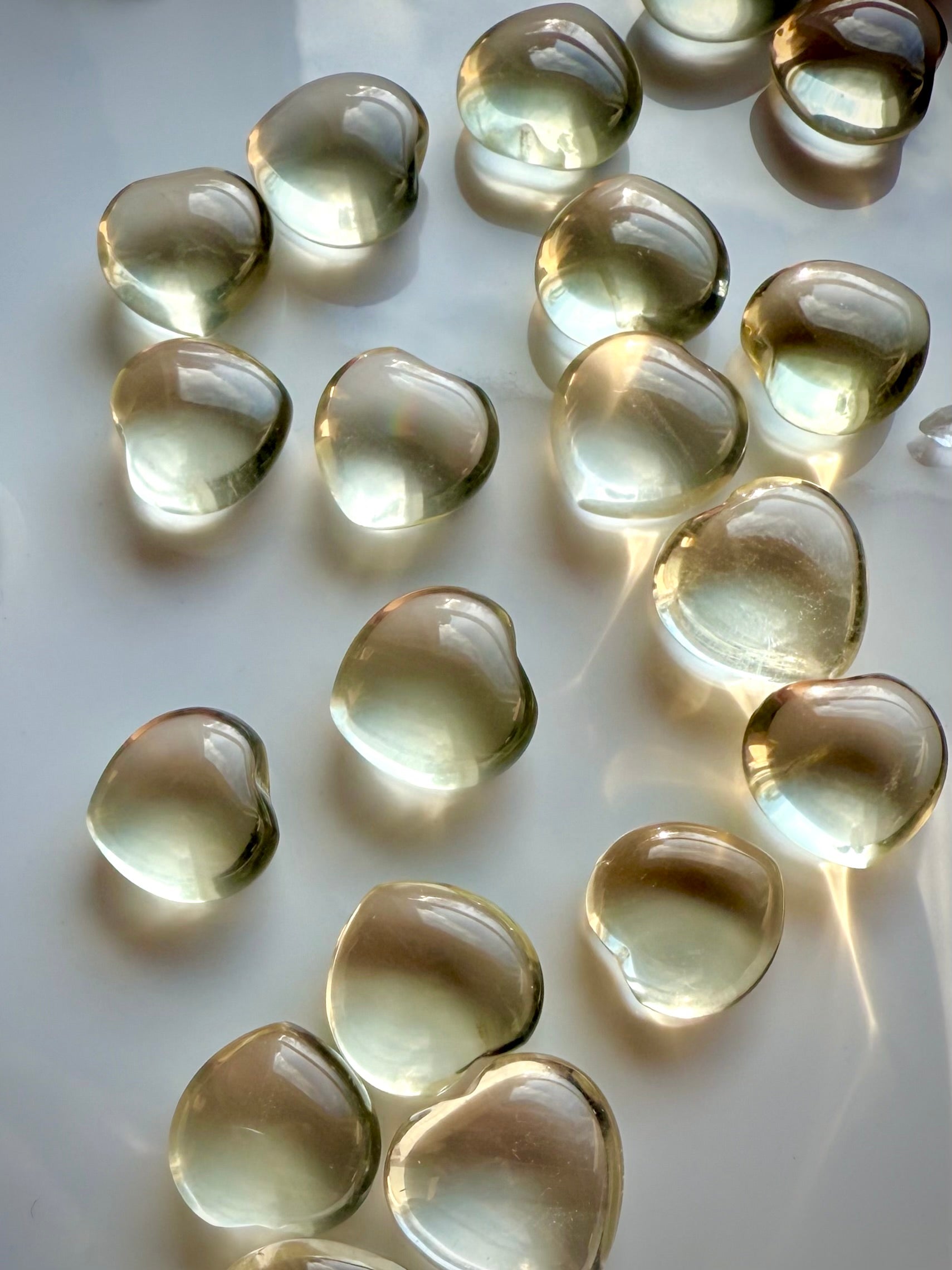 Mini Lemon Citrine crystal hearts, polished yellow citrine carving for joy, confidence, and Solar Plexus Chakra energy