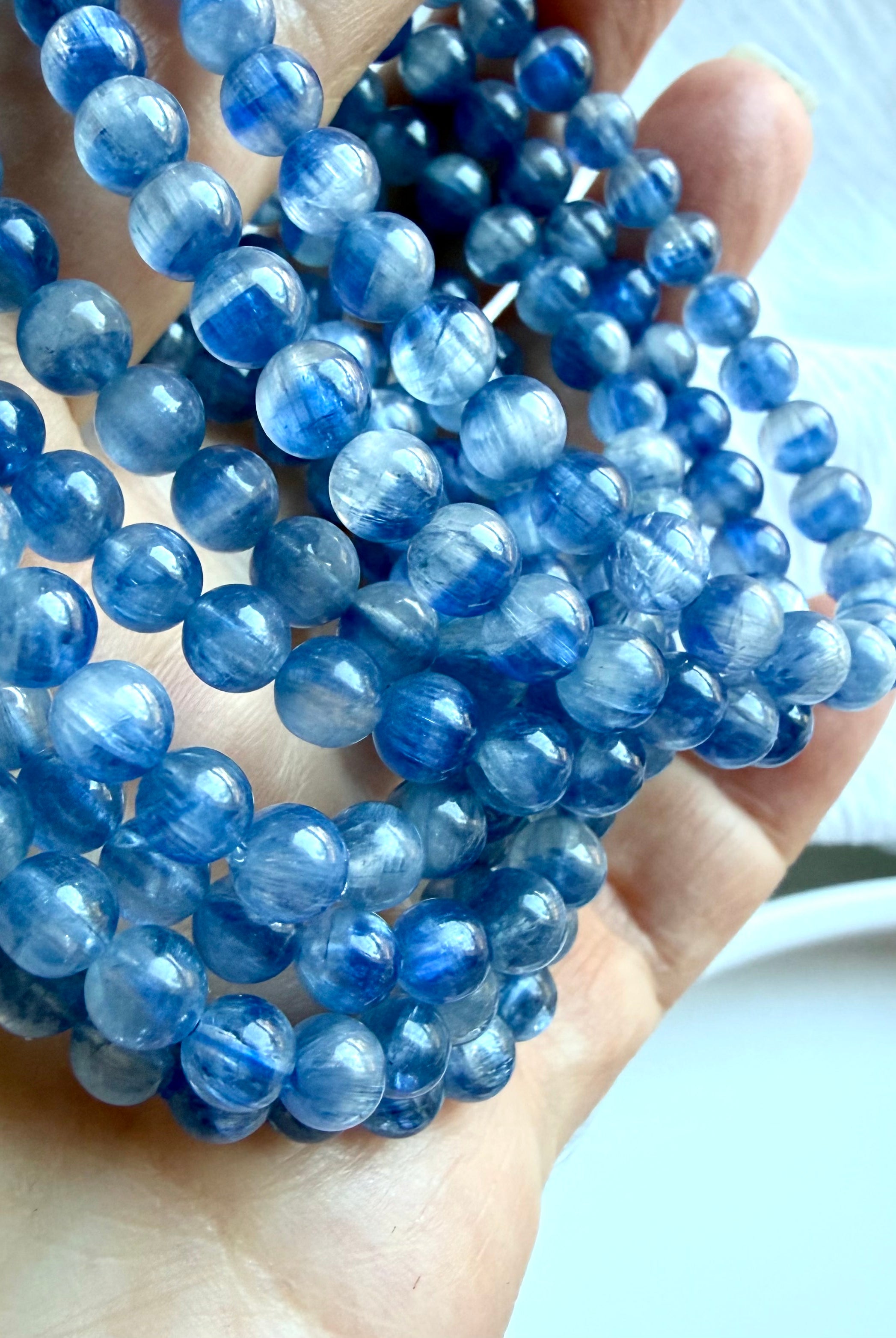 Blue Kyanite Throat Chakra bracelets with translucent natural blue gemstone beads