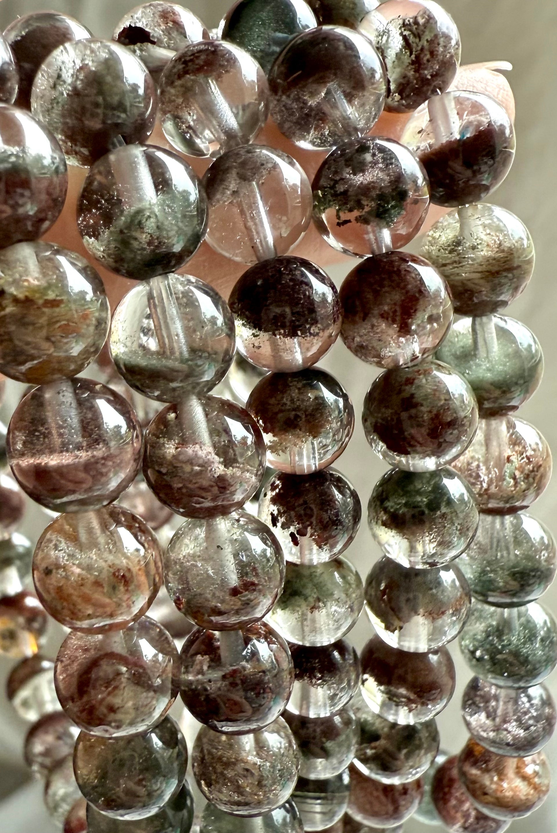 Lodolite Garden Quartz crystal beads with earthy inclusions, scenic shaman stone for grounding, clarity, and spiritual connection