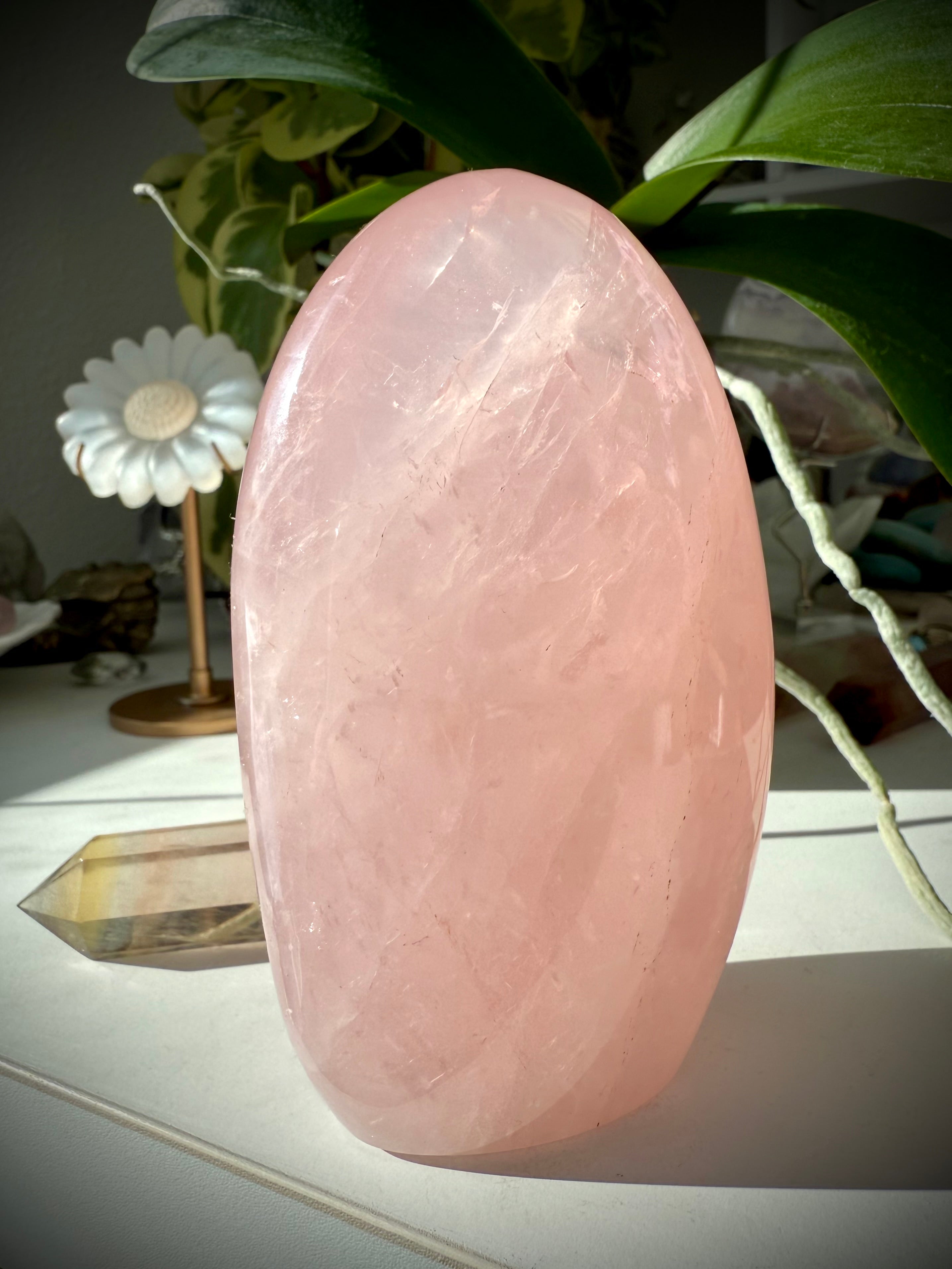 A Rose Quartz free standing display piece is a powerful crystal for your crystal collection