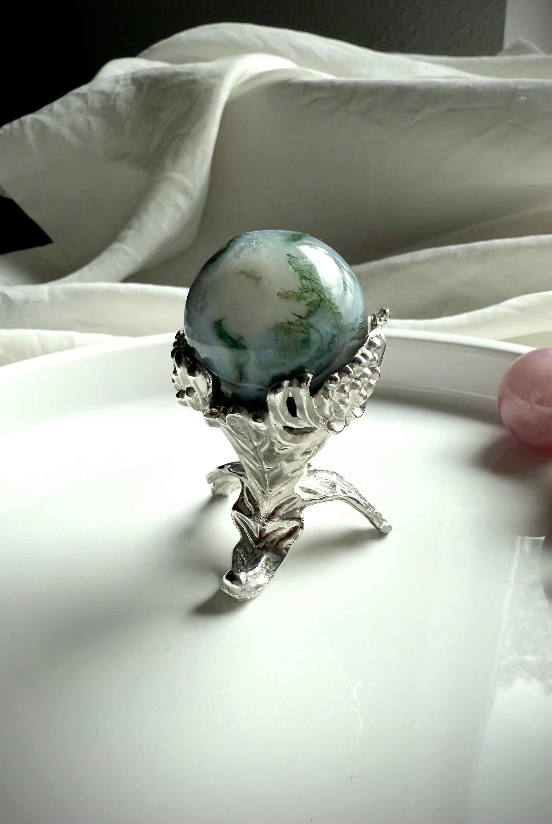 Botanical Metal Stand shown with the colorful moss sphere option available in the dropdown menu