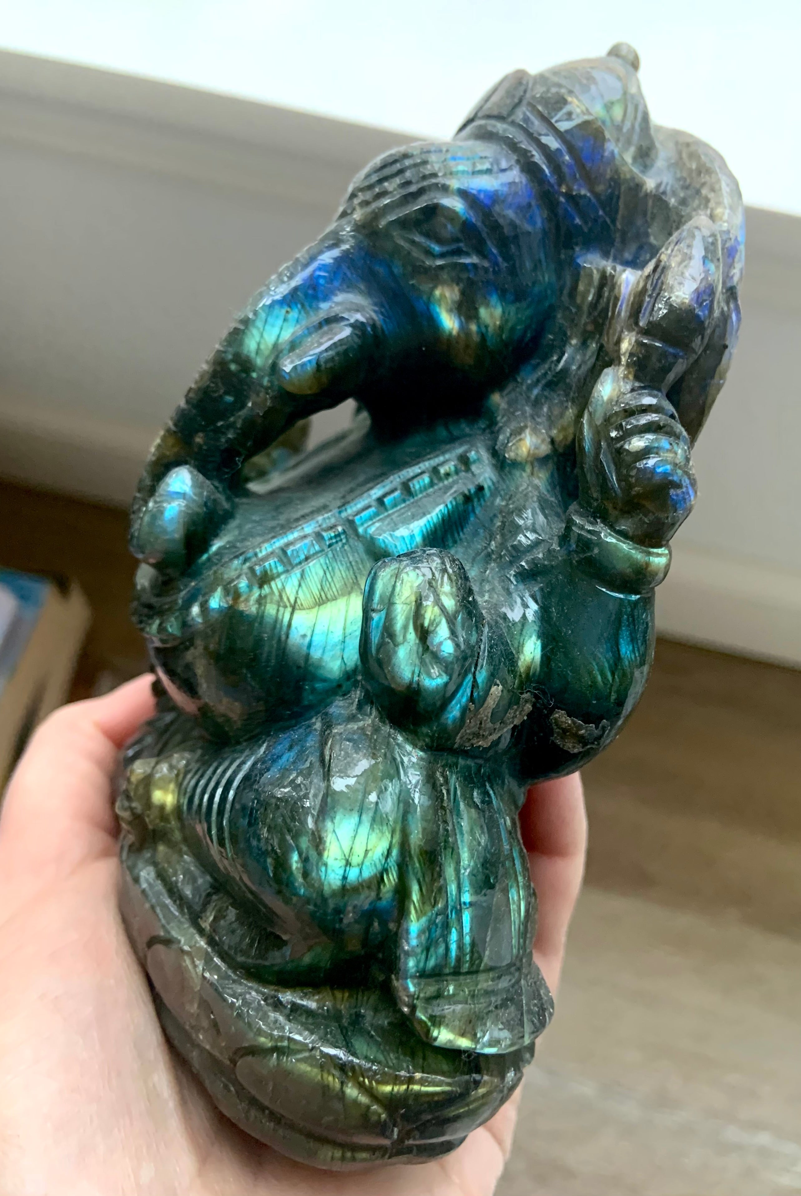 Hand-Carved Labradorite Ganesha Statue Statement Piece Altar Decor Gift Idea