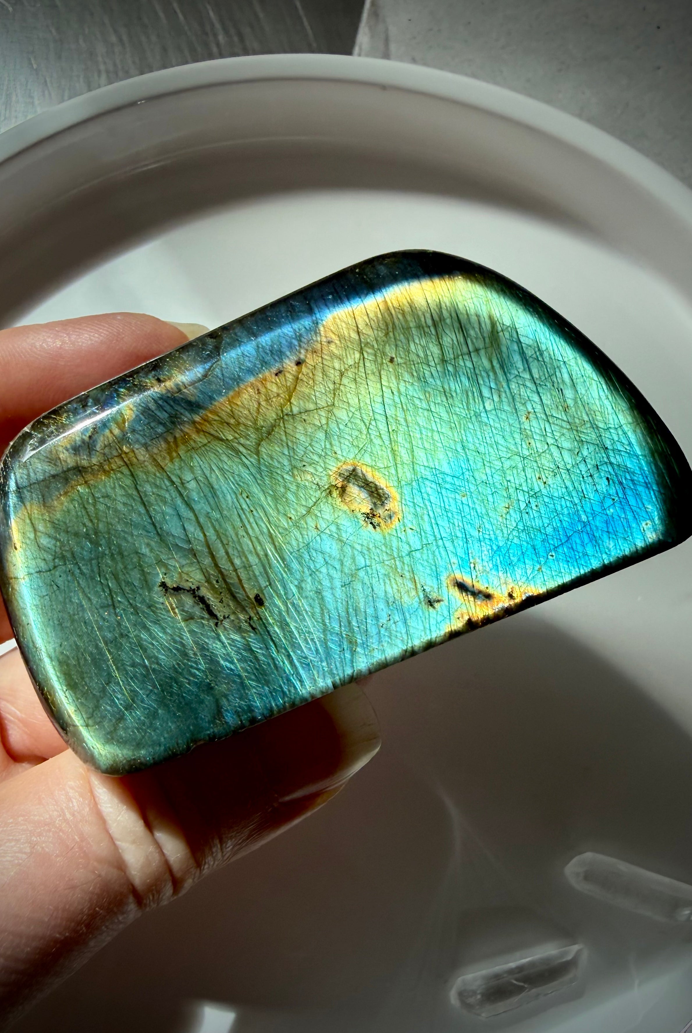 Extra flashy Labradorite freeform with brilliant blue, teal and green color