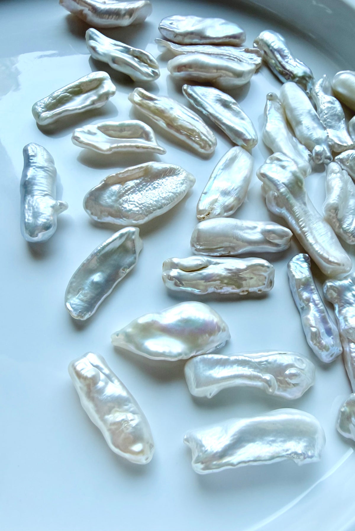 Baroque freshwater stick pearls with high-luster nacre and naturally unique elongated shapes