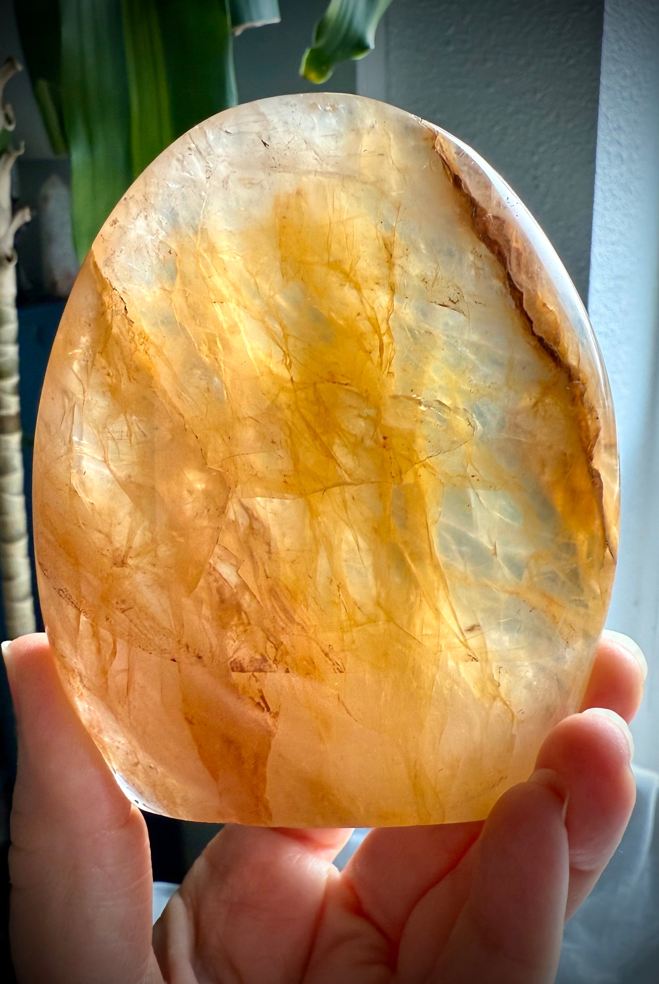 High-quality Golden Healer Quartz freeform crystal with glowing honey gold inclusions and natural light