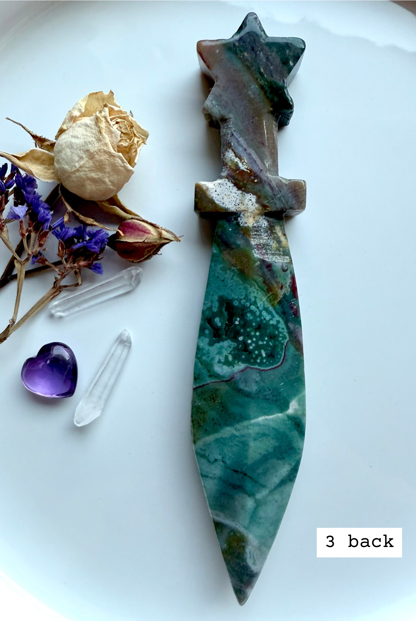 Ocean Jasper star knife # 3 back – polished crystal knife with star handle, natural jasper color variations