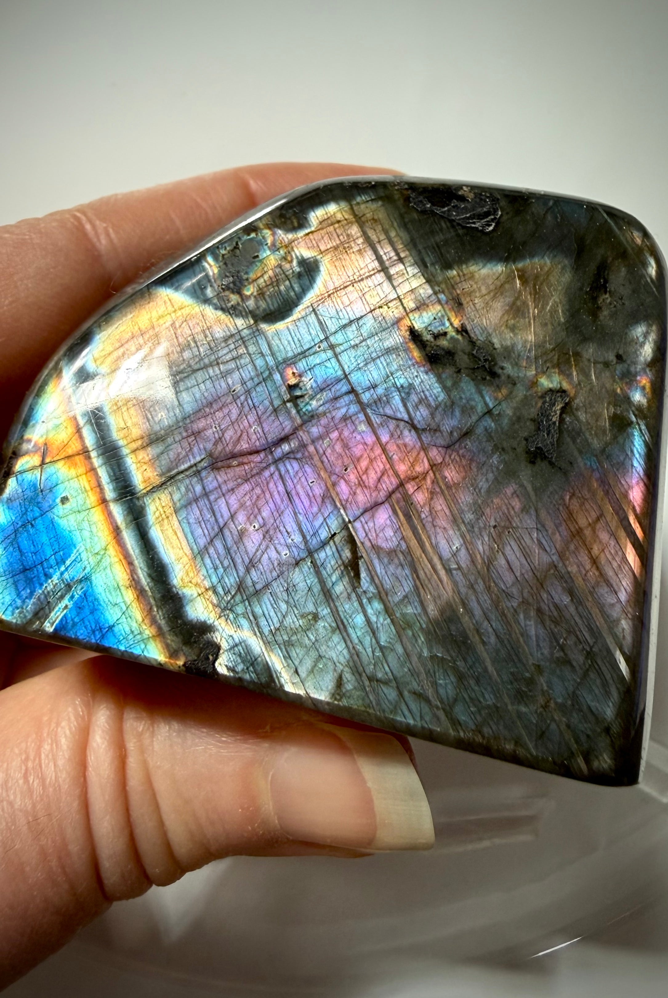 Rainbow Labradorite freeform crystal with brilliant multicolor flash