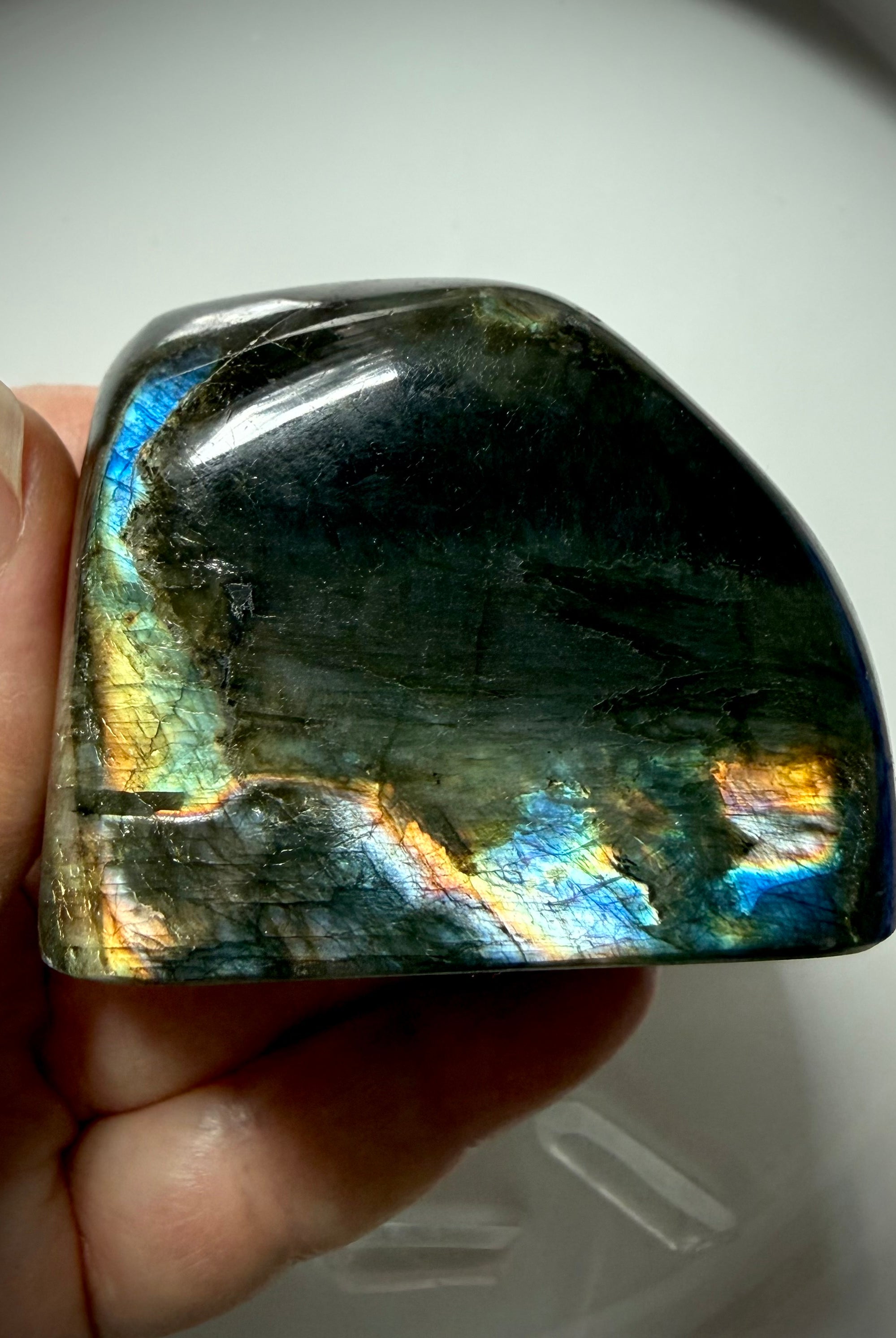 Rainbow Labradorite freeform showing colorful flash, back side