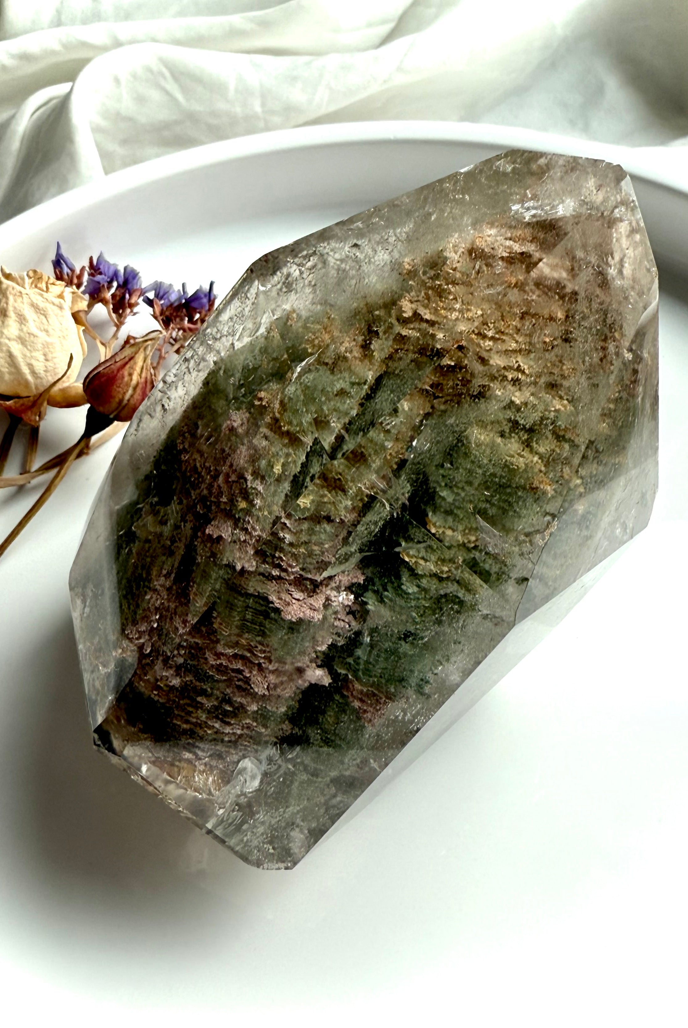 Thousand Layer Lodolite crystal forming a natural inner landscape for grounding, vision work, and spiritual connection