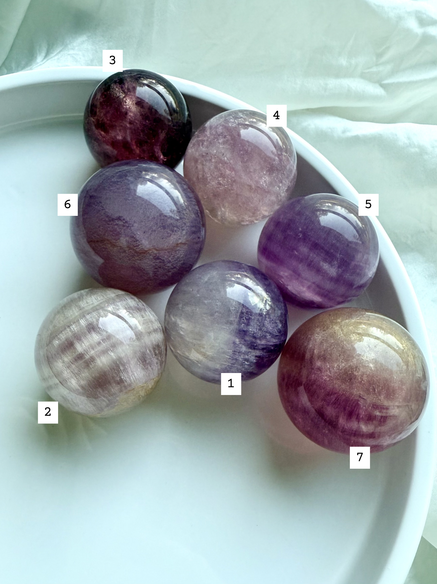 high quality Candy Fluorite crystal spheres with soft pink and violet swirls for clarity and intuition