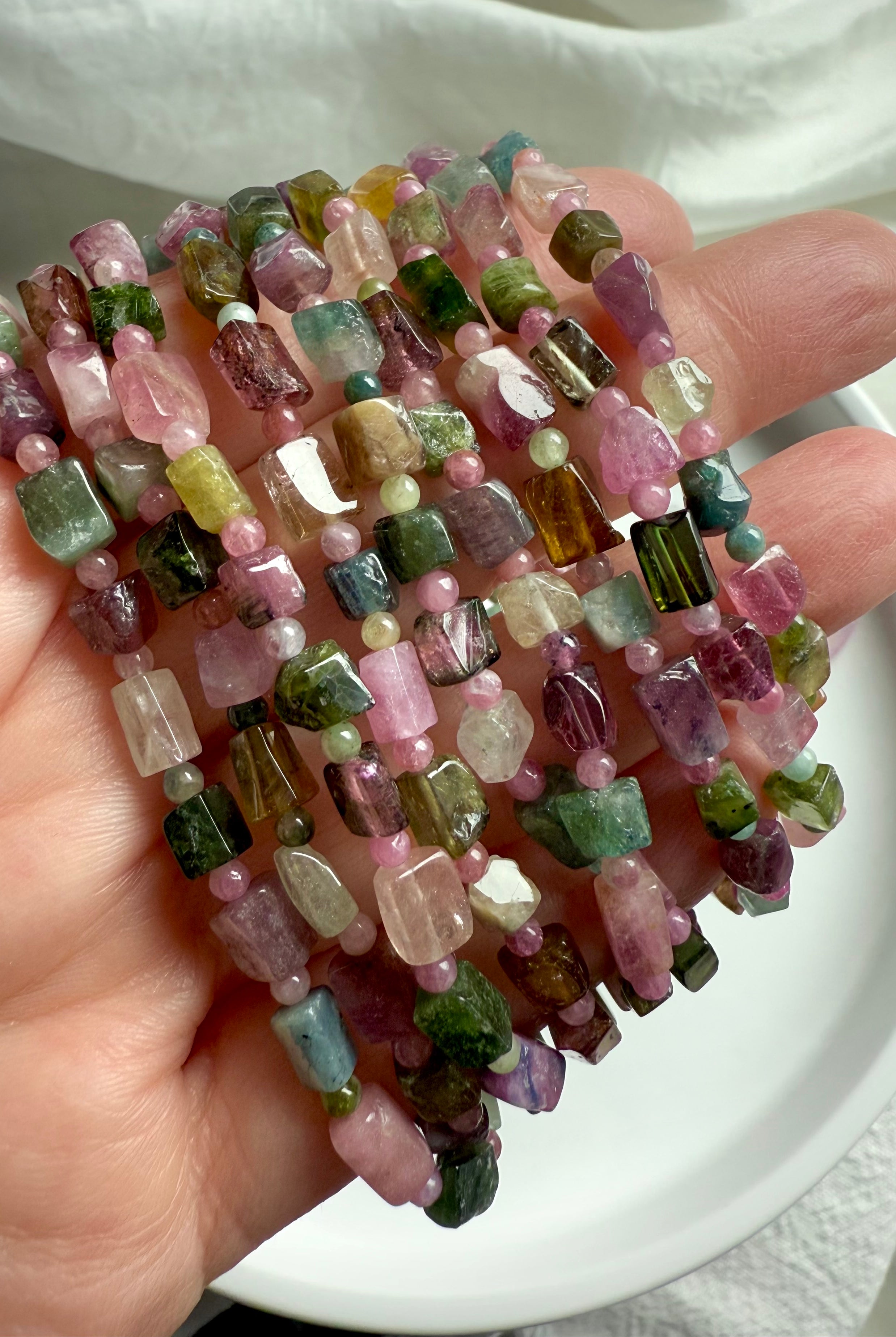 Wear a Multicolor Tourmaline Bracelet for heart chakra activation, inspiration, and compassion