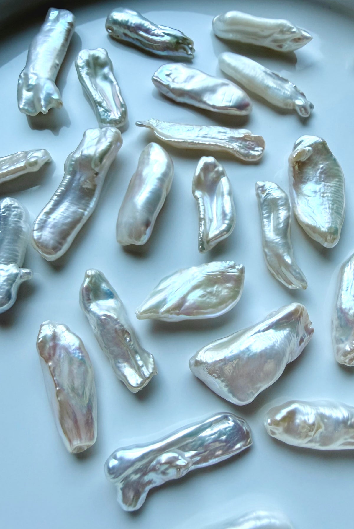 Loose freshwater Baroque Stick Pearls with silvery white luster, iridescence and unique natural shapes