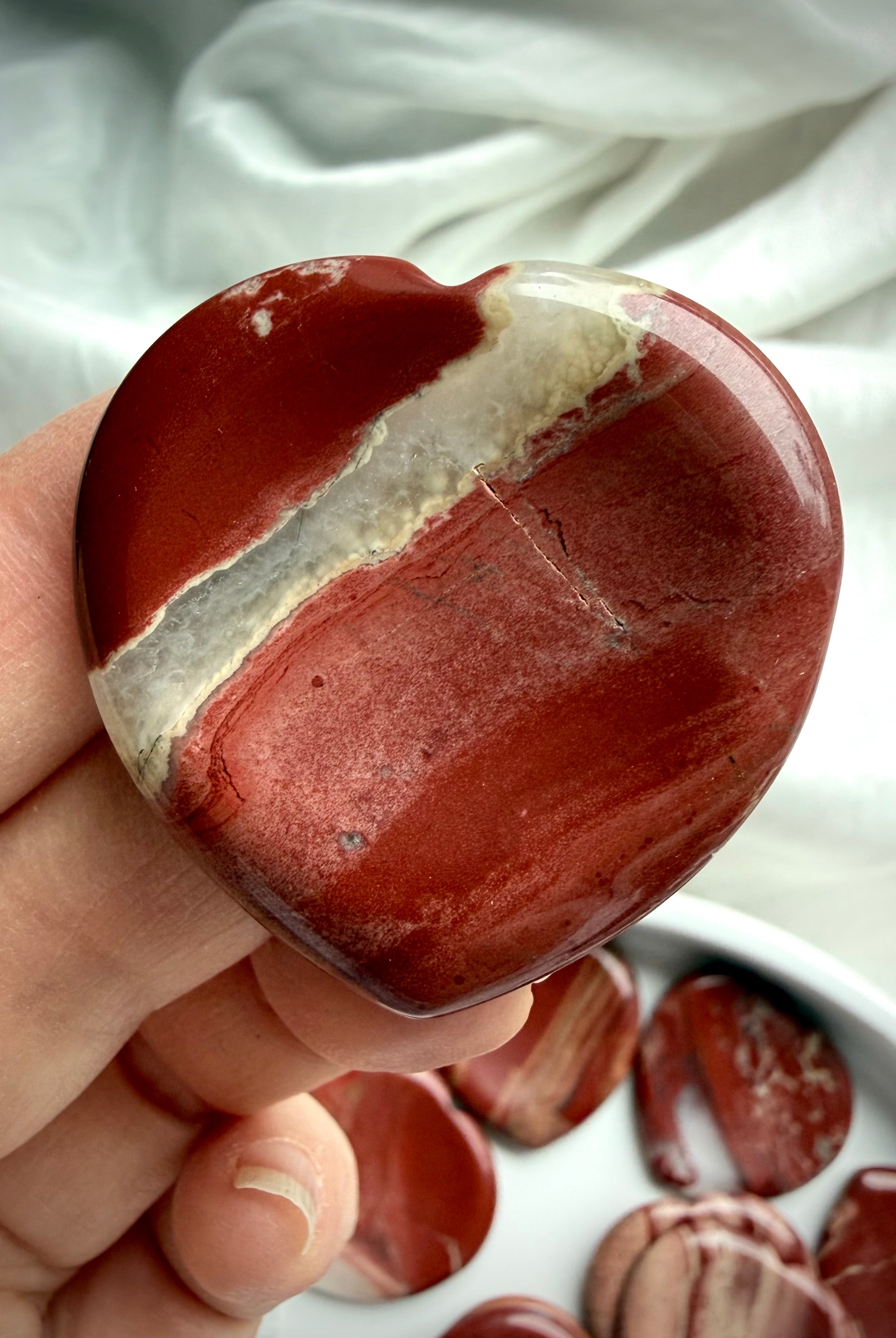 banded red jasper heart crystal – polished grounding stone for Root Chakra energy and stability