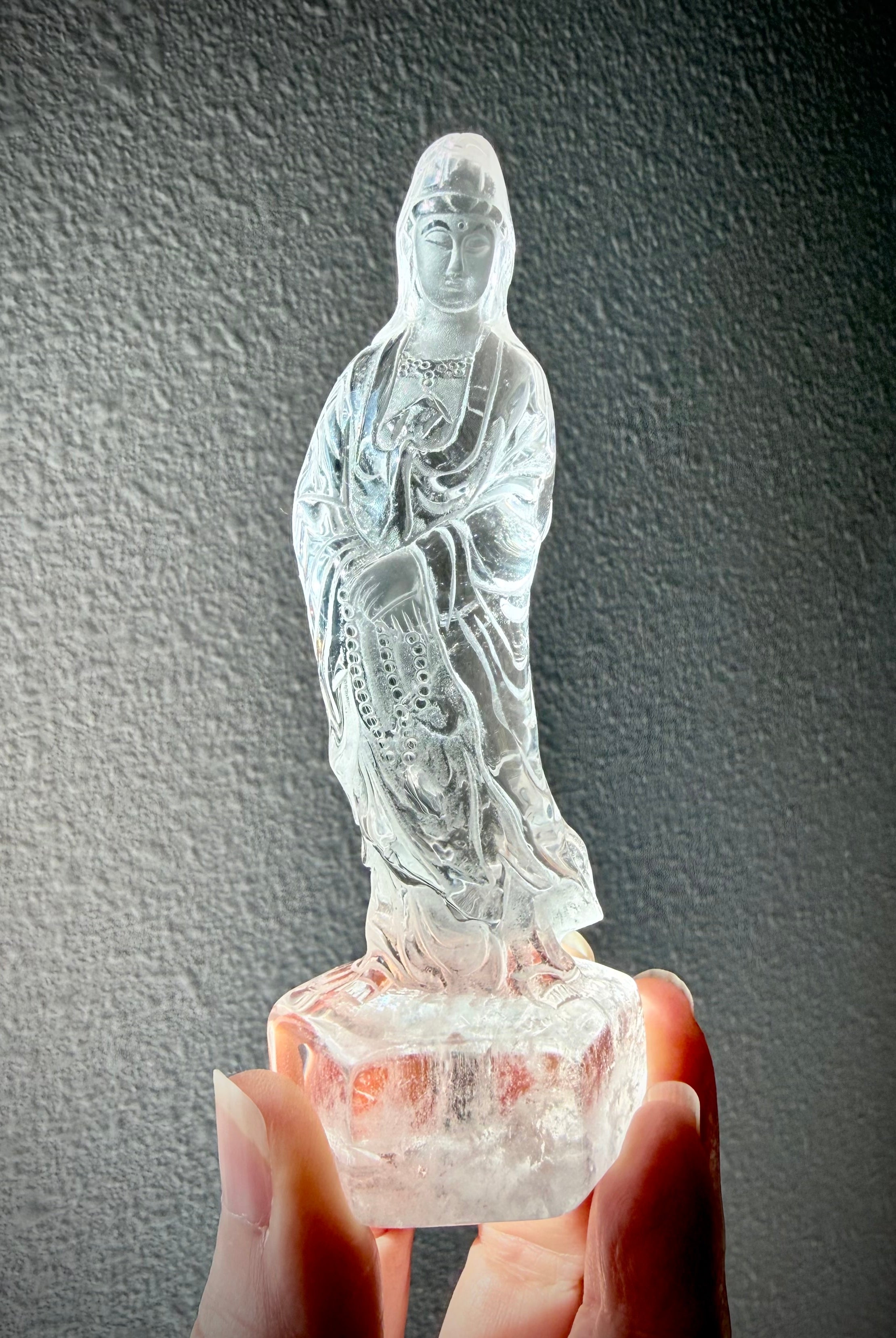 Crystal Goddess of Mercy figurine with luminous veils and elegant hand-carved features