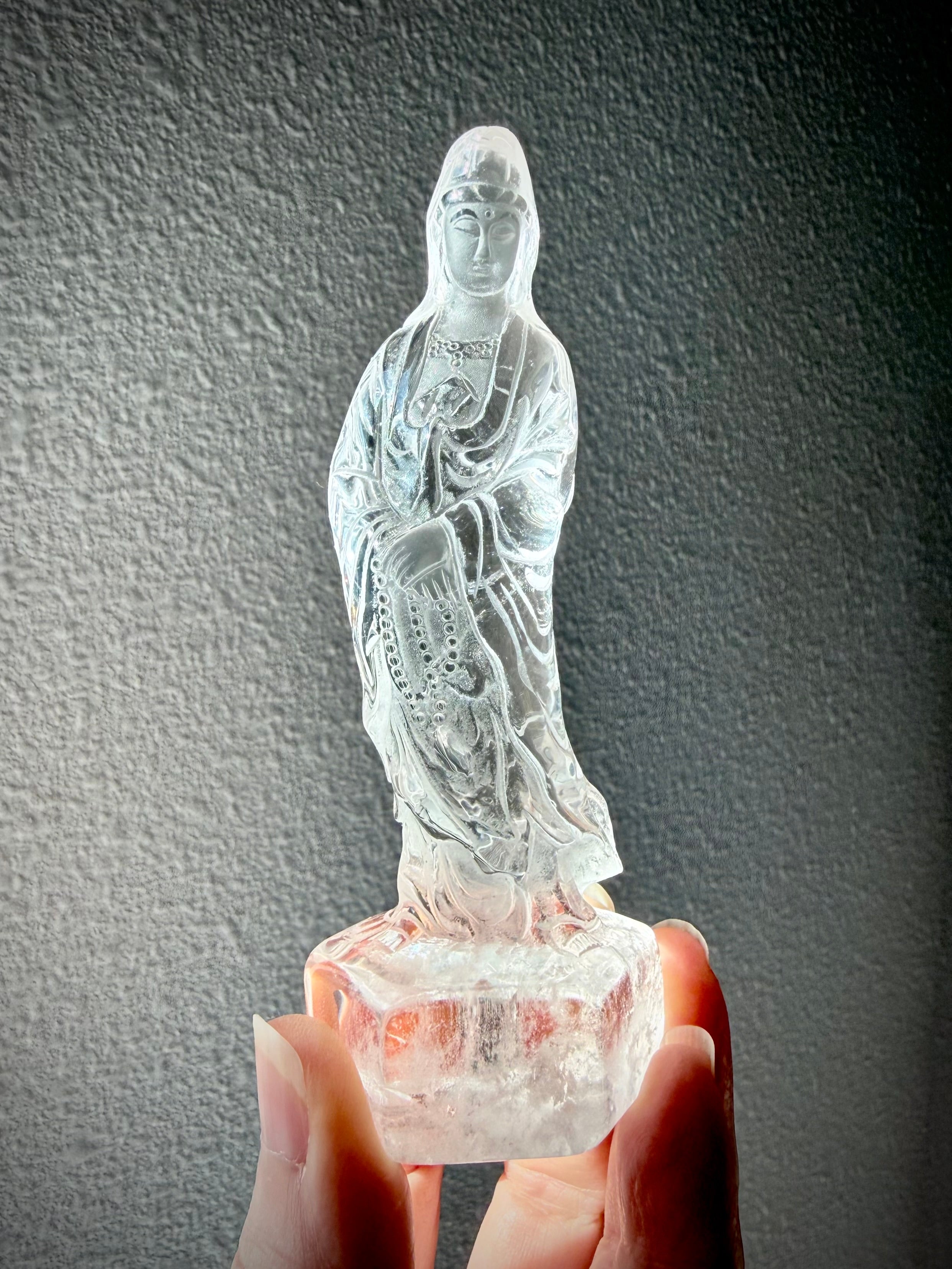Crystal Goddess of Mercy figurine with luminous veils and elegant hand-carved features