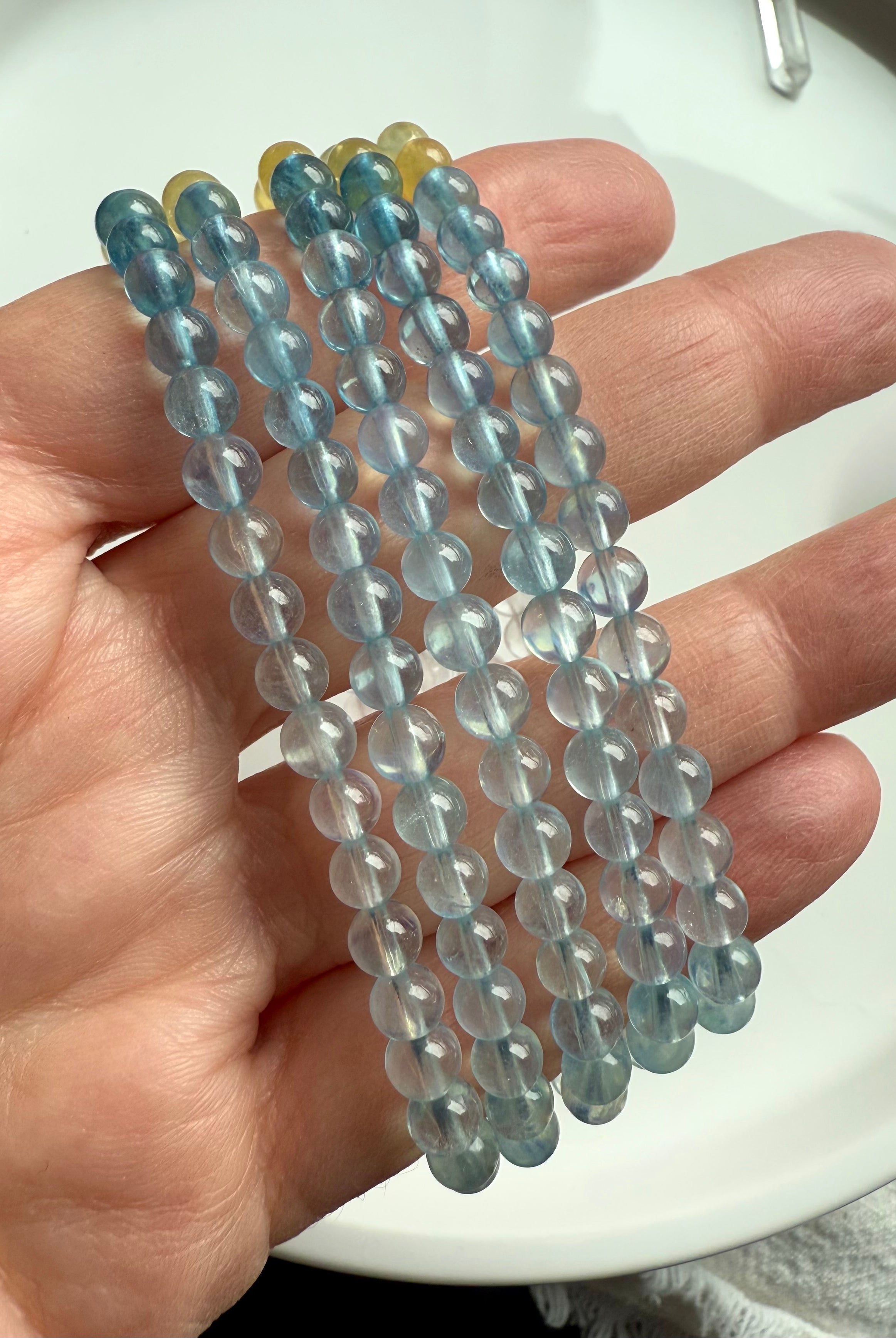 Pastel ombre Morganite + mixed beryl beaded bracelet including blue aquamarine