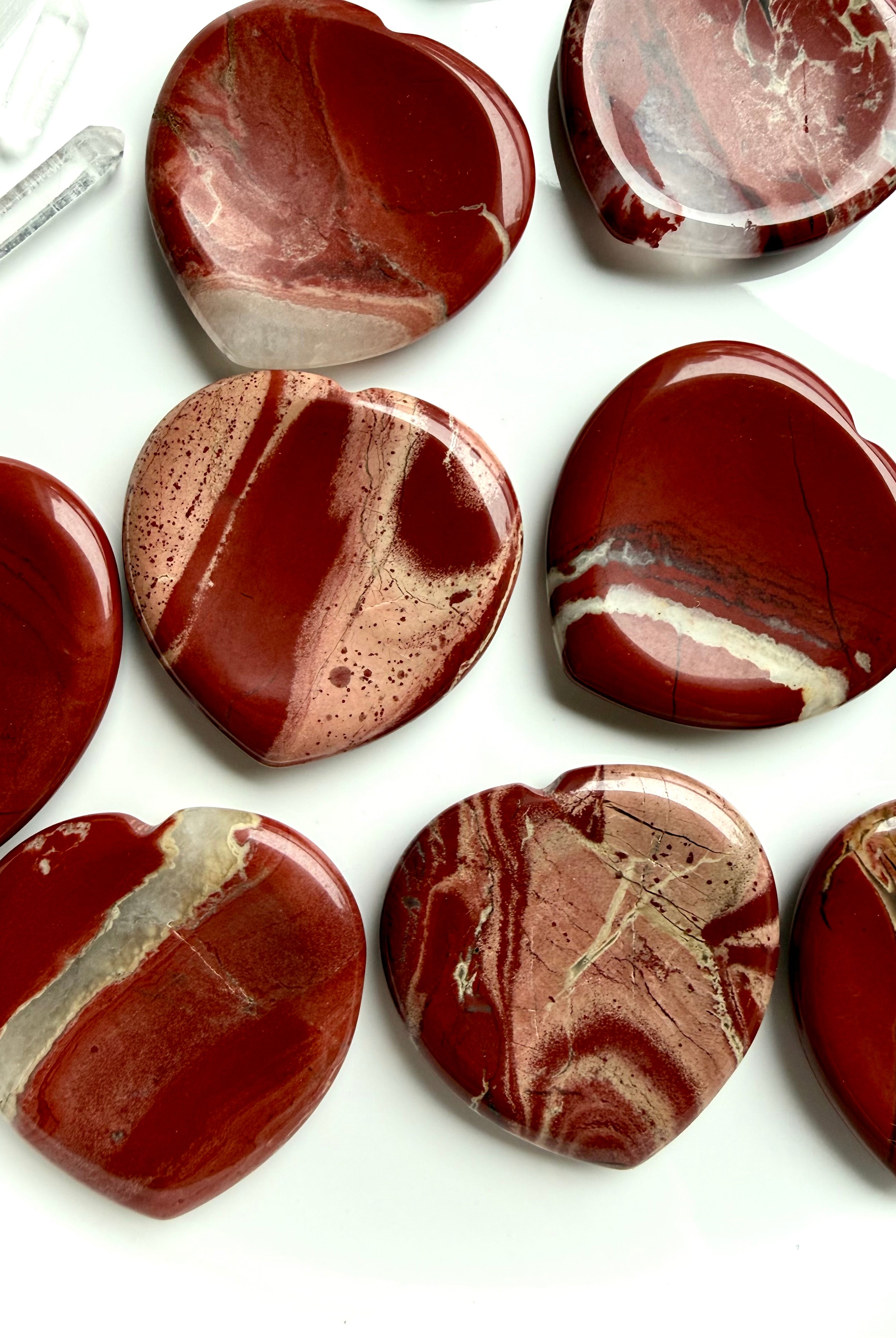 polished red jasper crystal hearts – heart shaped grounding stones for strength, stability and protection