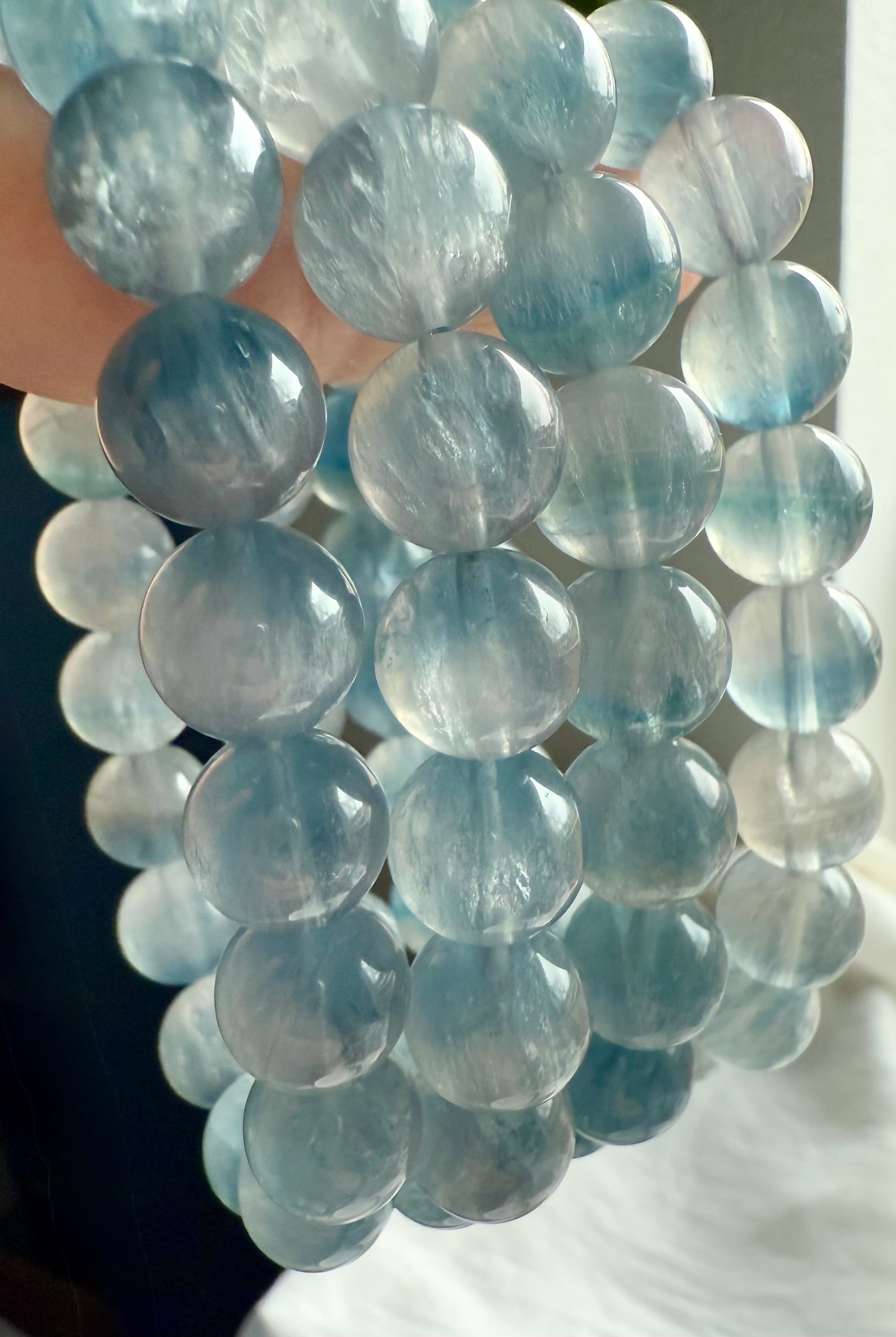 Blue Fluorite Bracelets made from high quality ice blue fluorite with an ethereal shimmer