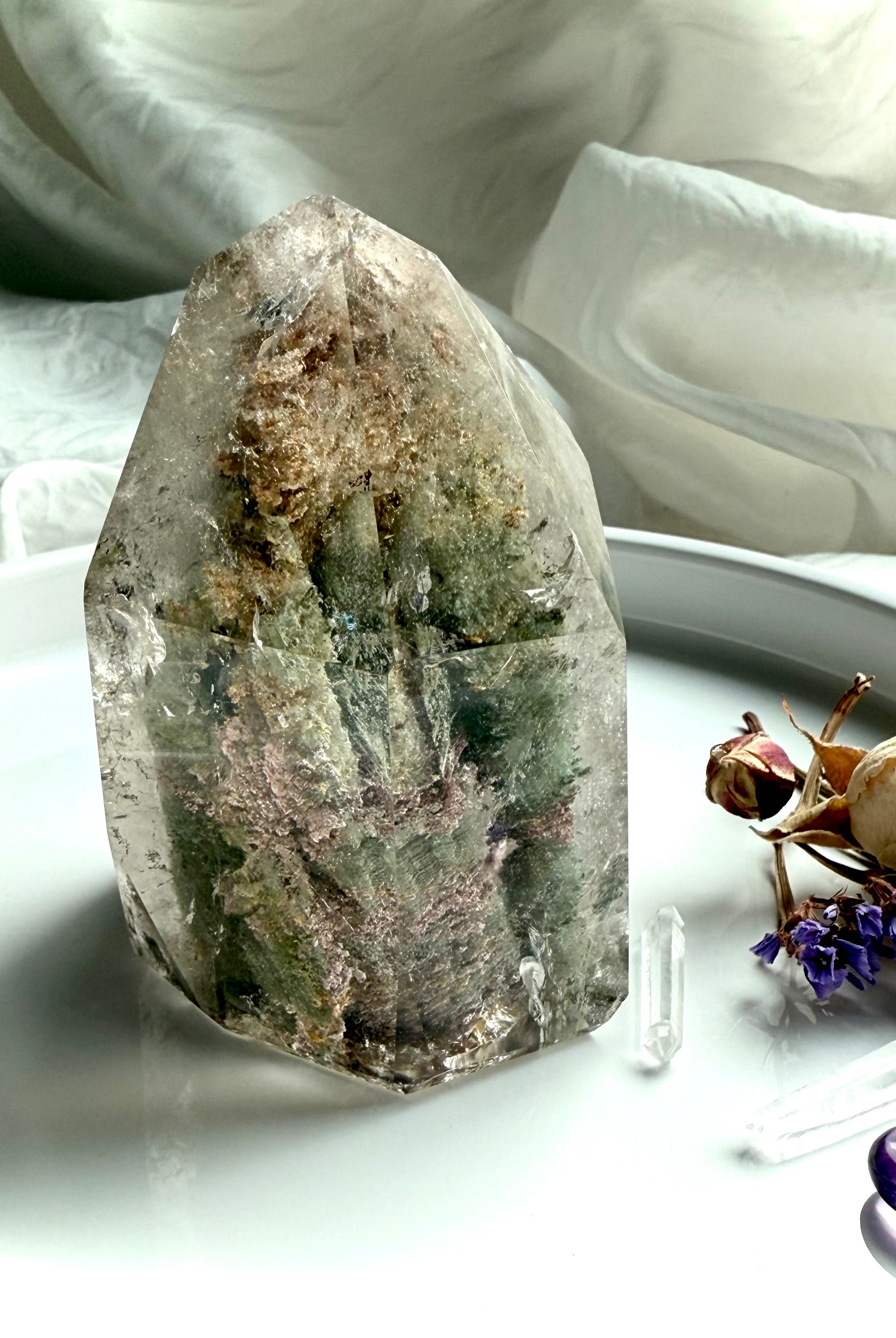 Lodolite Garden Quartz phantom crystal with thousand layer formations, also known as Shaman’s Stone, grounding Root Chakra and Heart Chakra energy