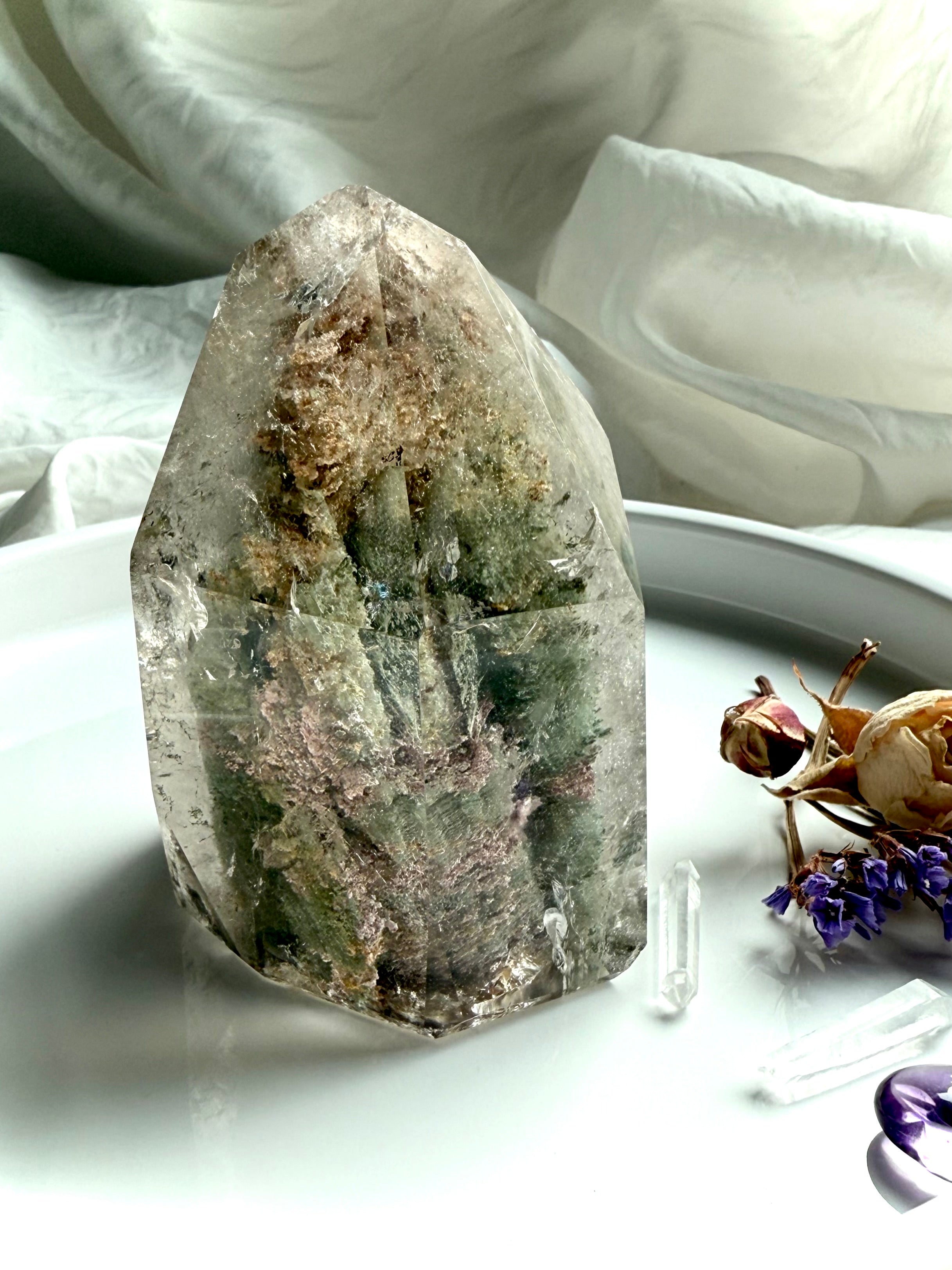 Lodolite Garden Quartz phantom crystal with thousand layer formations, also known as Shaman’s Stone, grounding Root Chakra and Heart Chakra energy