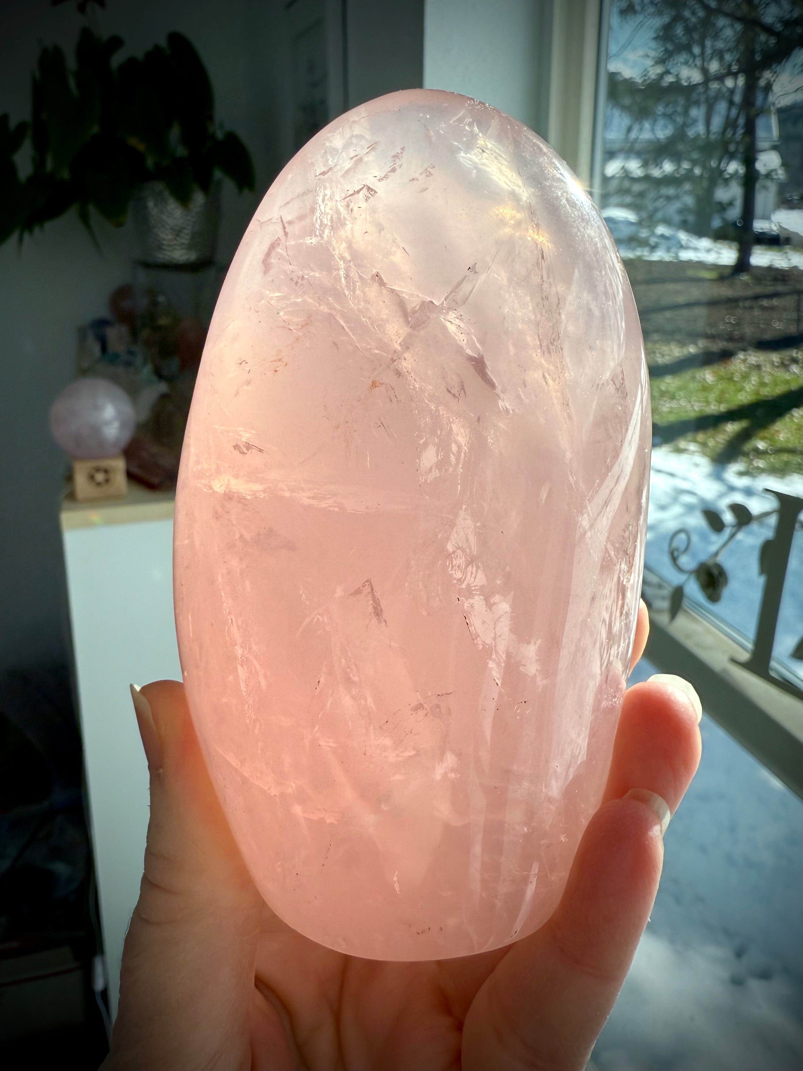 Saturated pink Rose Quartz from Madagascar with sparkly rainbows, silver flash + cats eye asterism